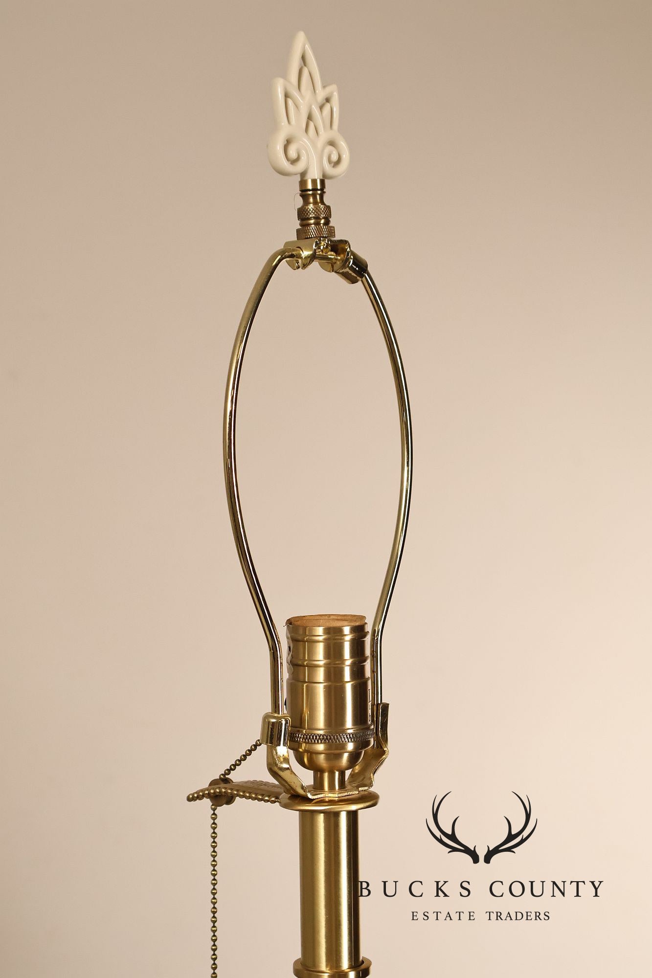 Lenox For Quoizel Pair of Brass and Porcelain Tall Table Lamps