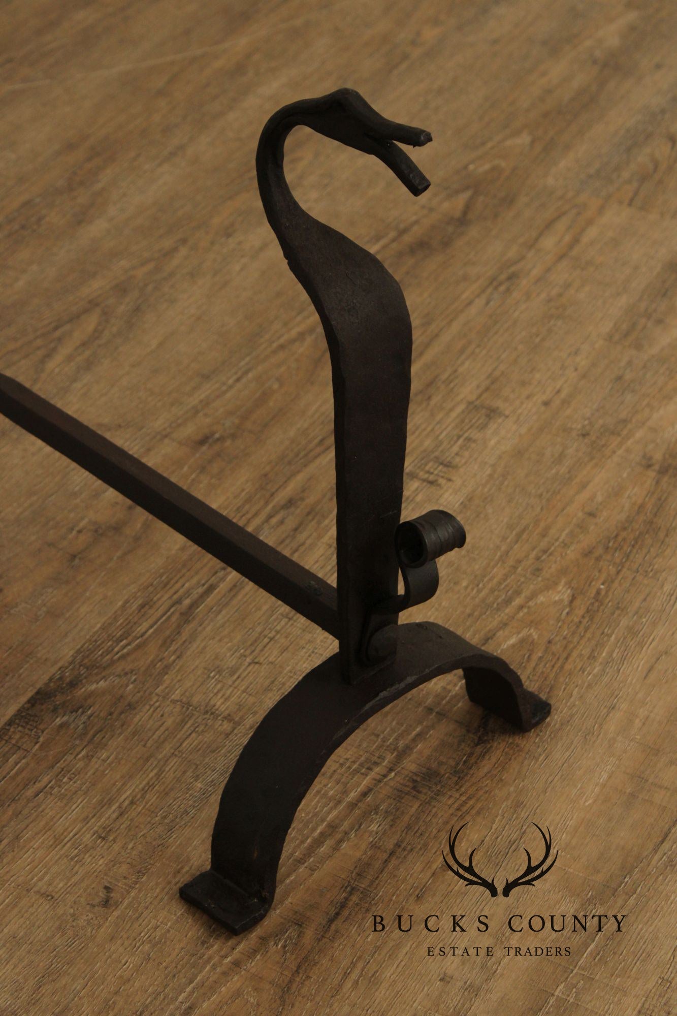 Arts & Crafts Pair of Wrought Iron Duck Fireplace Andirons