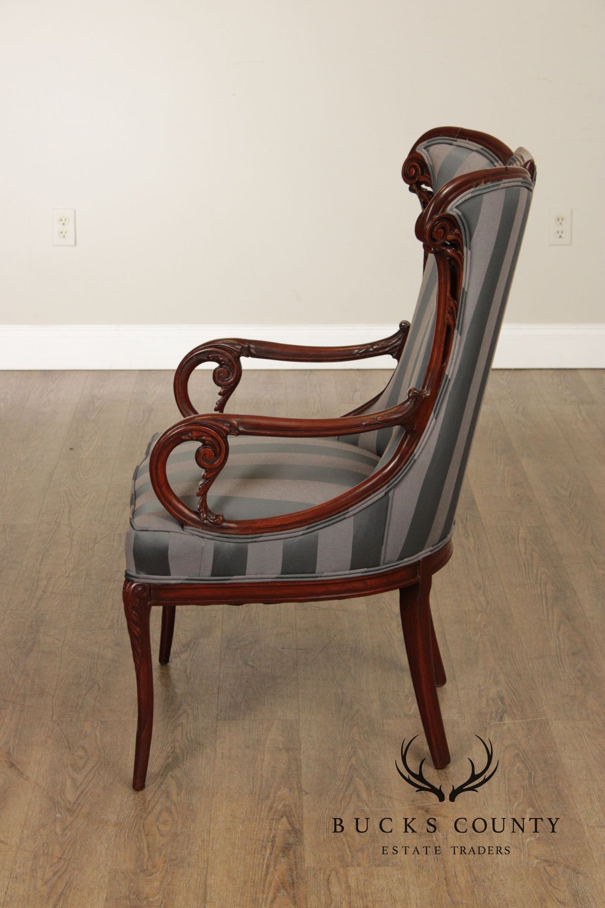 Pair Of Louis XV Style Carved Mahogany Upholstered Armchairs