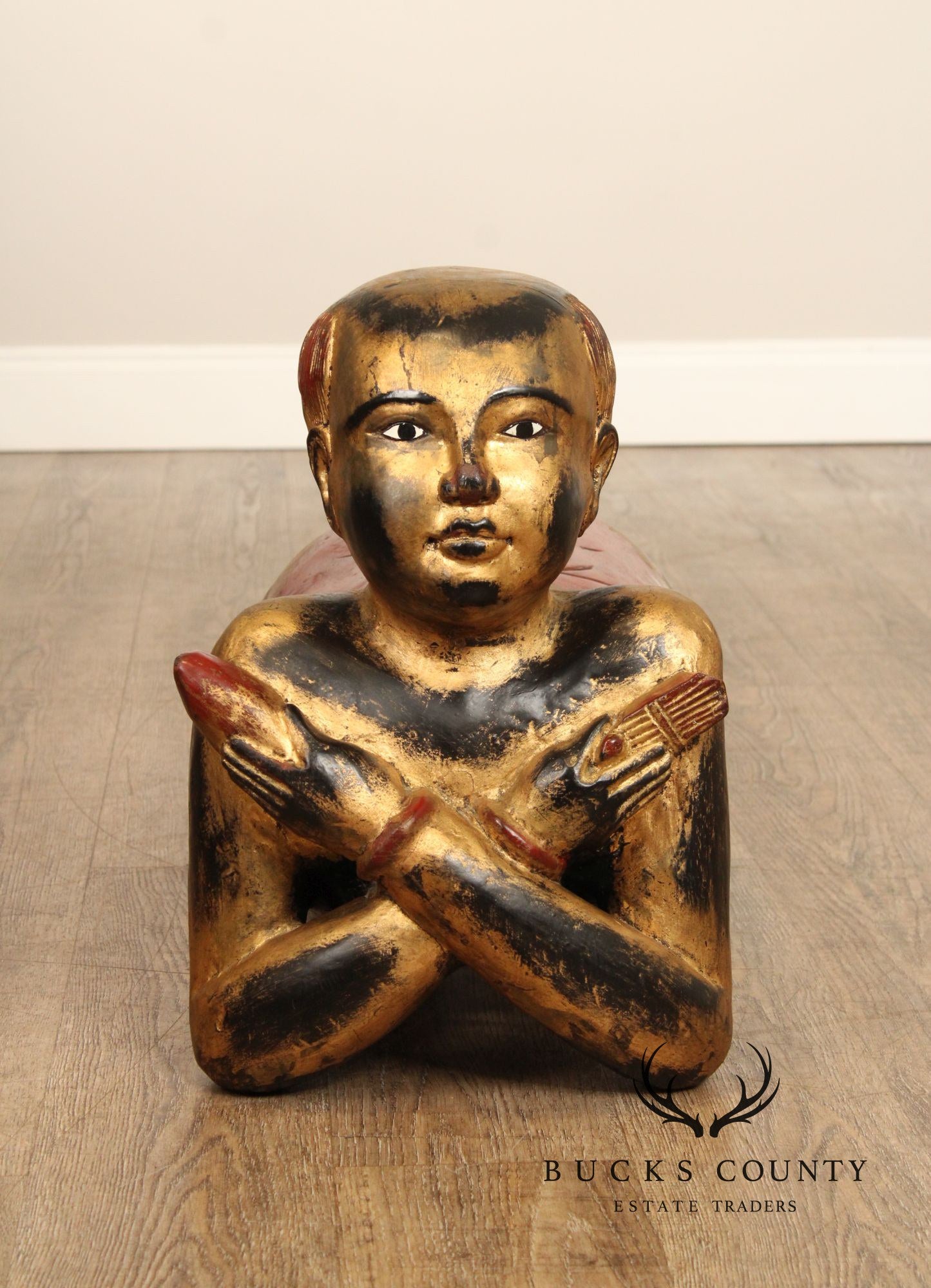 Vintage Thai Giltwood Temple Figure Stool