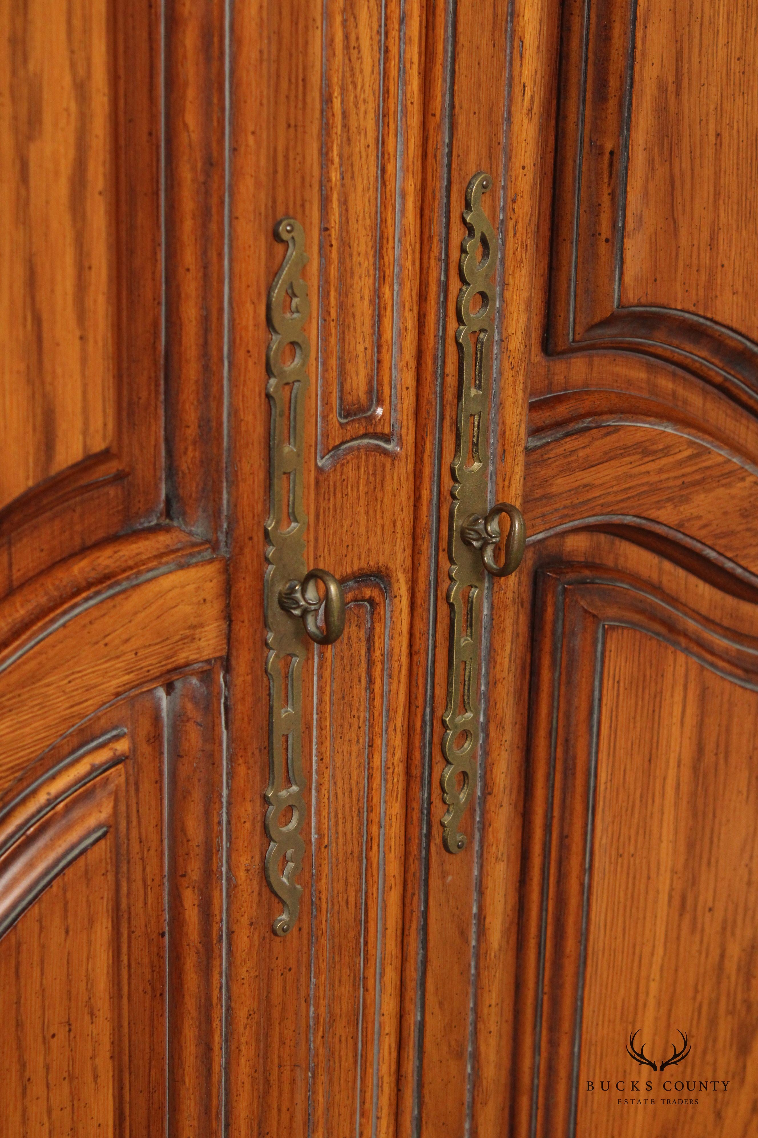 FRENCH COUNTRY STYLE CARVED OAK TWO DOOR ARMOIRE