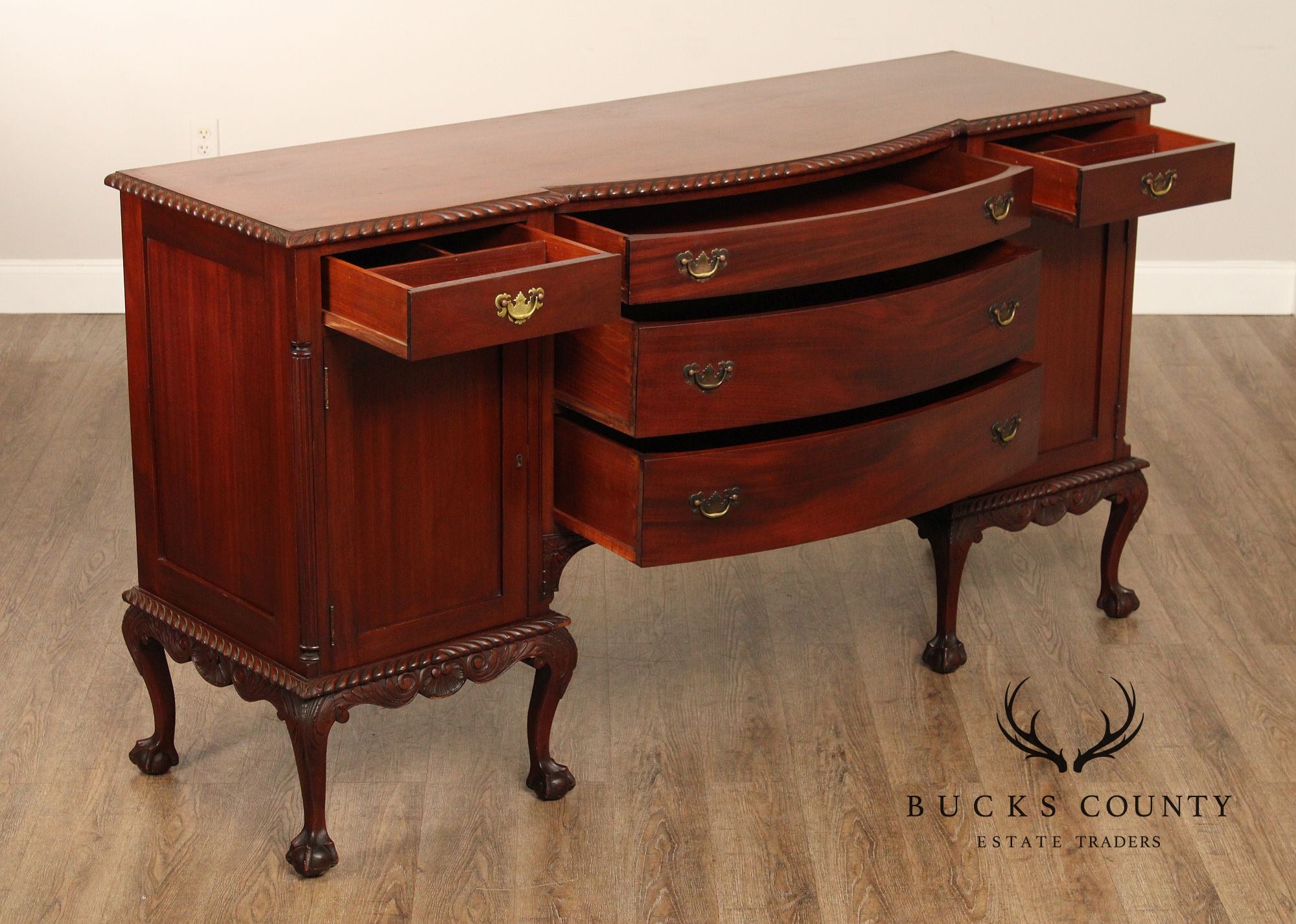 Chippendale Style Vintage Carved Mahogany Sideboard