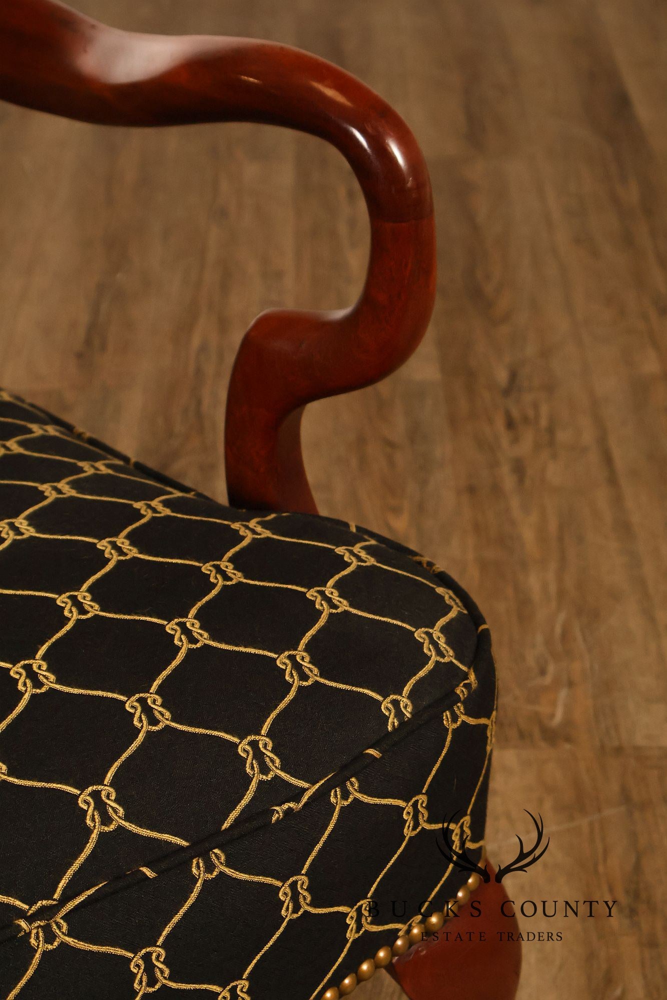 Queen Anne Style Pair Of Tall Back Upholstered Armchairs