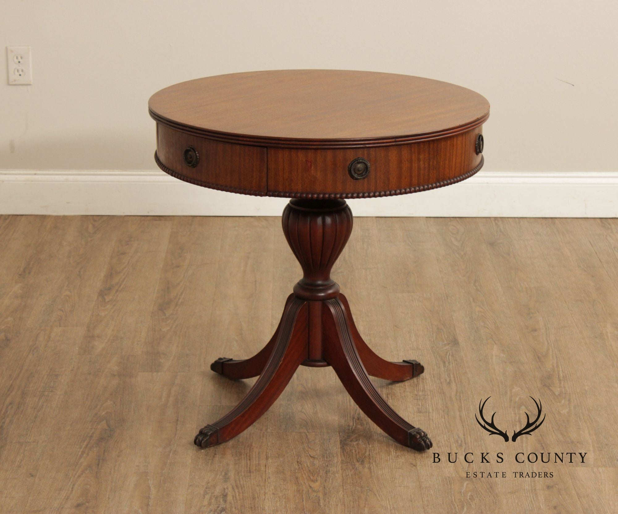 Regency Style 1940's Vintage Mahogany Drum Table