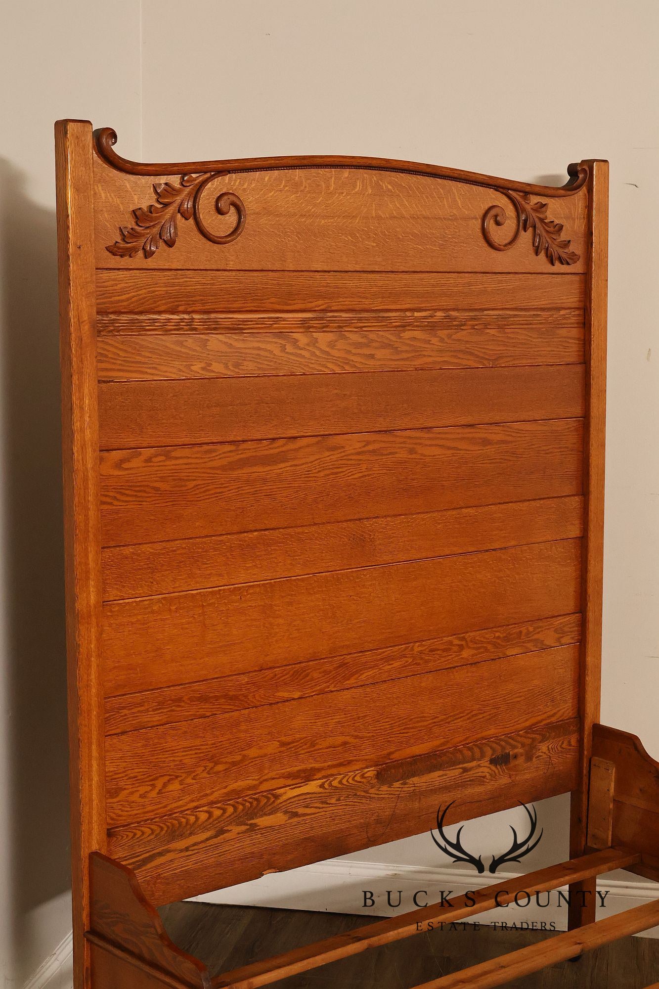 Antique American Victorian Oak Full Size  High Back Bed