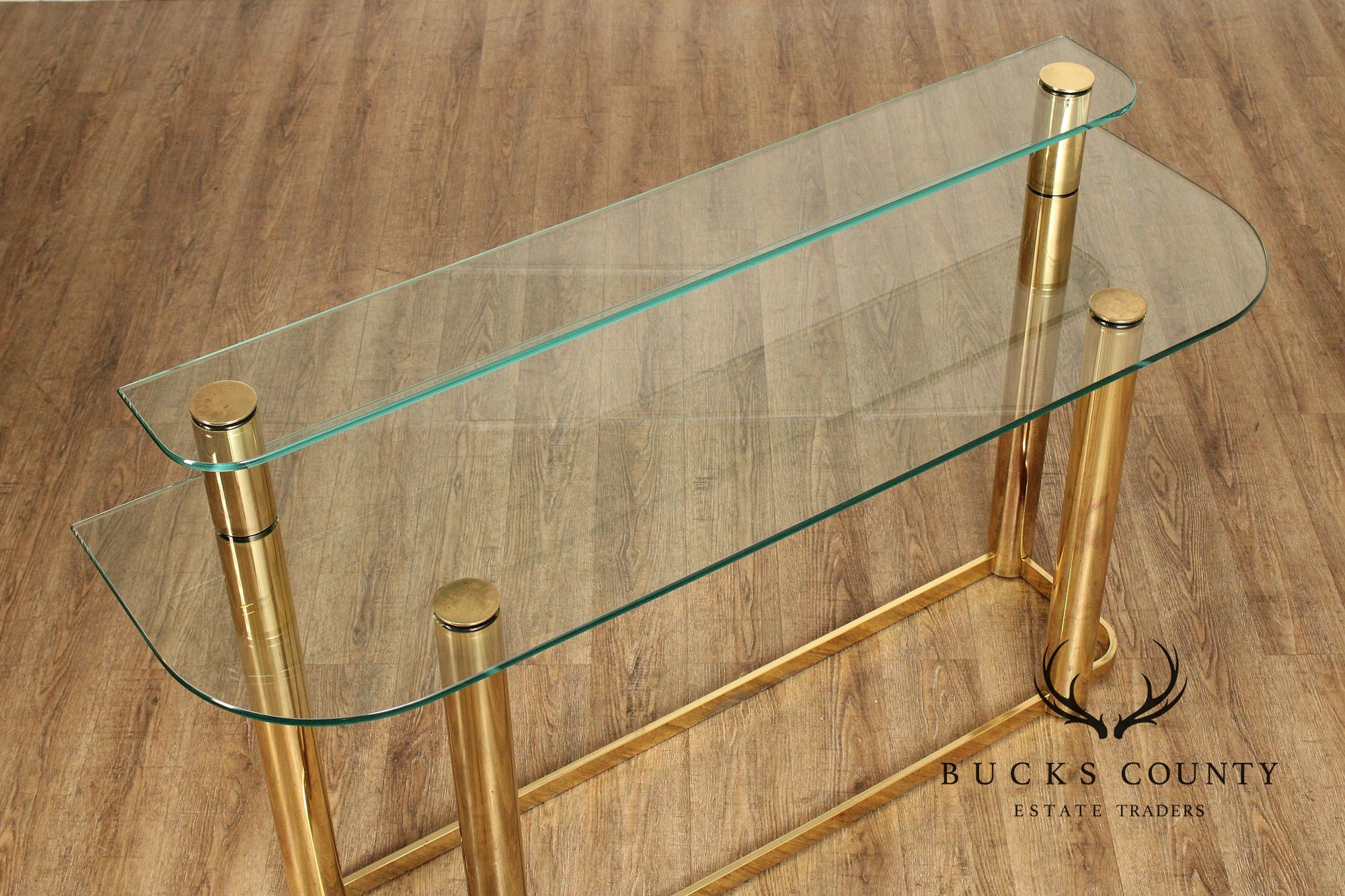 Hollywood Regency Postmodern Two-Tier Glass Top Console Table