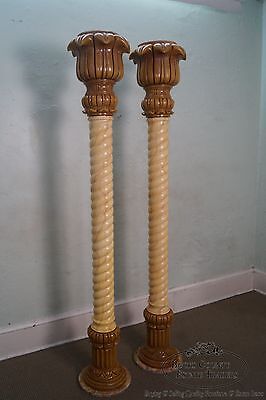 Vintage Pair of Italian Faux Painted Tall Twist Column Pillars