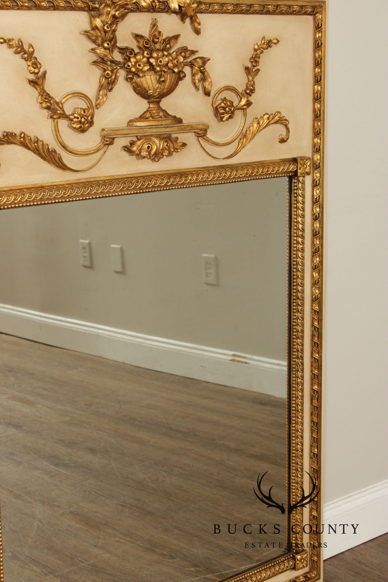 Vintage French Neoclassical Style Partial Gilt Trumeau Mirror