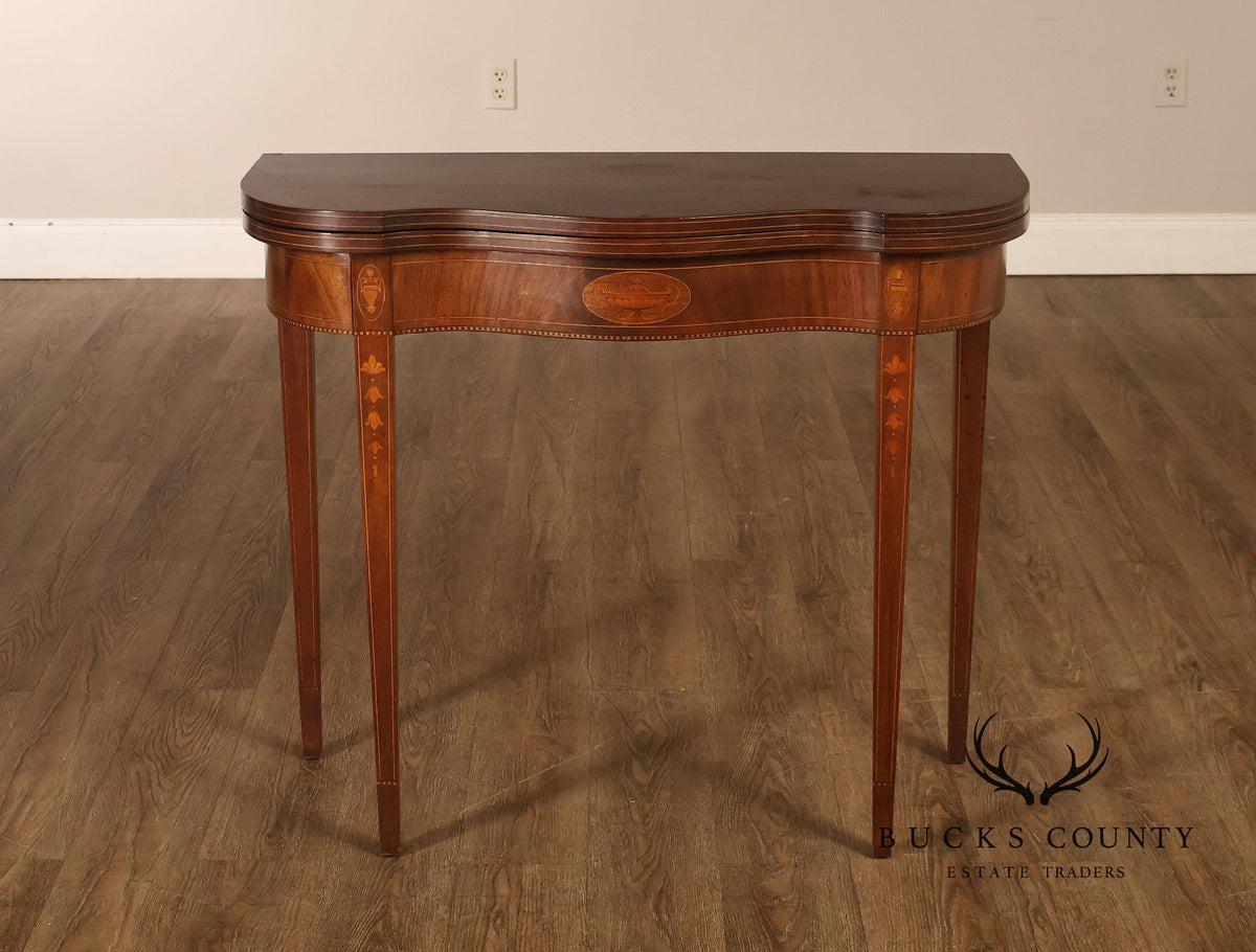 Hepplewhite Style Mahogany Serpentine Fold-Top Card Table With Satinwood Inlay