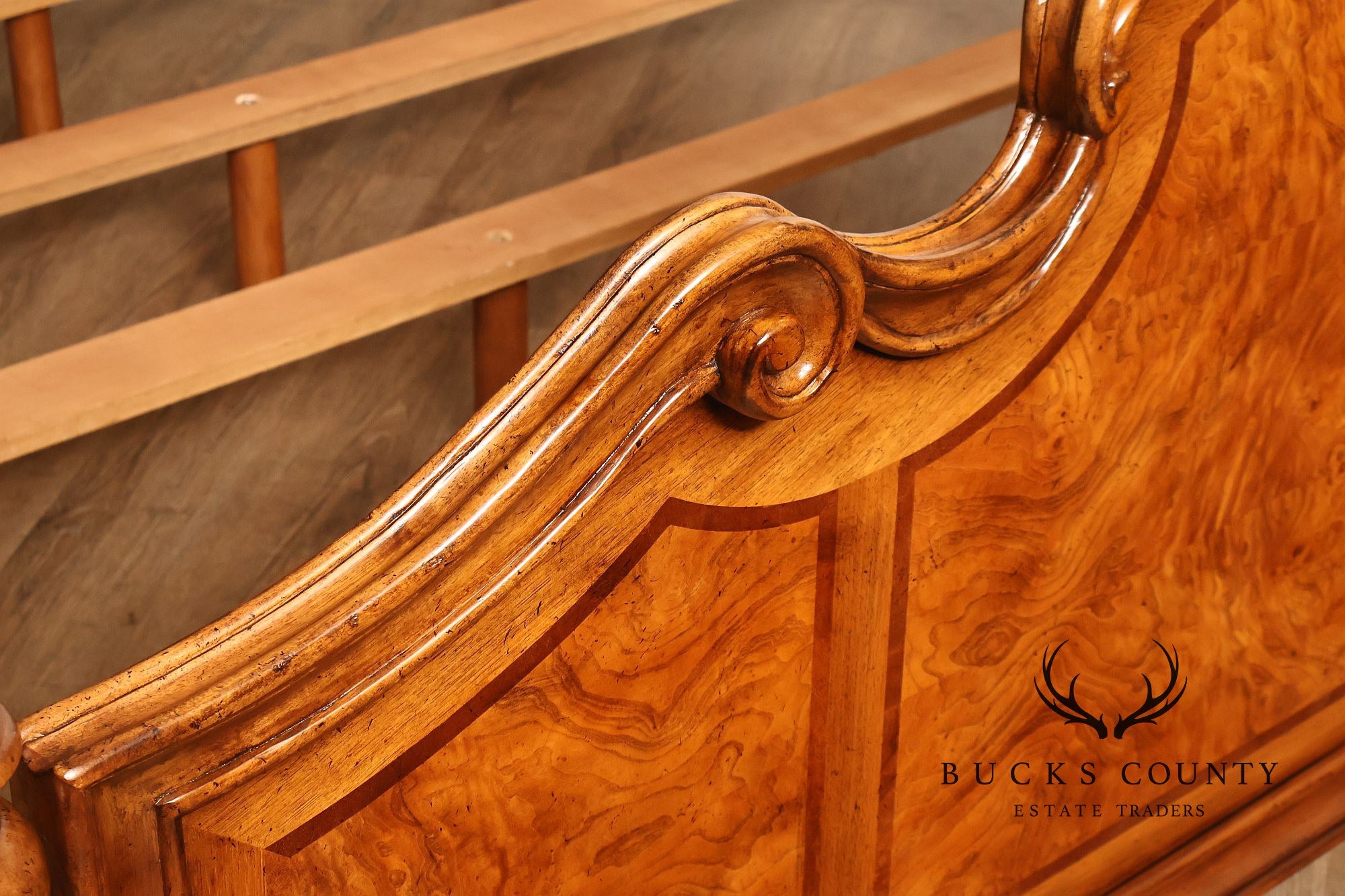 Drexel Heritage Venetian Collection Bookmatched Burl Wood King Four Poster Bed