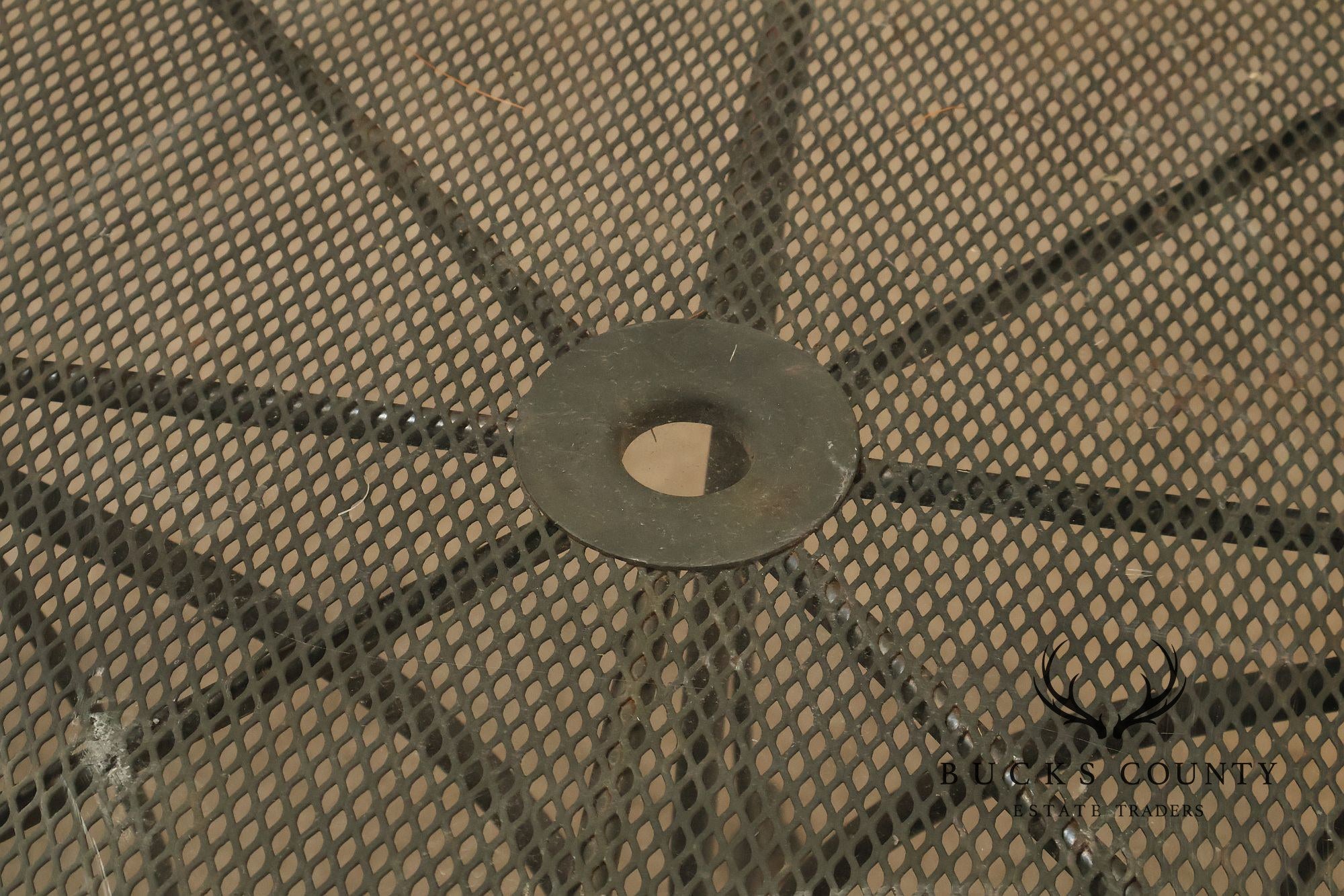 Vintage Round Glass Top Wrought Iron Outdoor Patio Dining Table