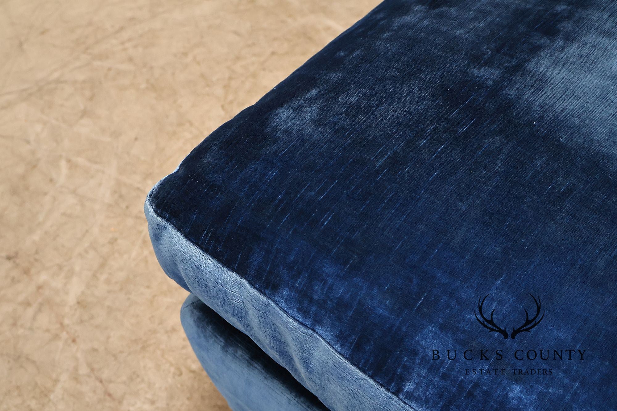 Art Deco Style Large Custom Blue Velvet and Mahogany Ottoman