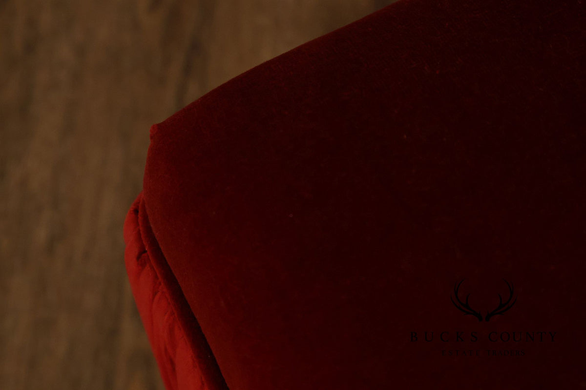 Contemporary Red Velvet Upholstered Ottoman