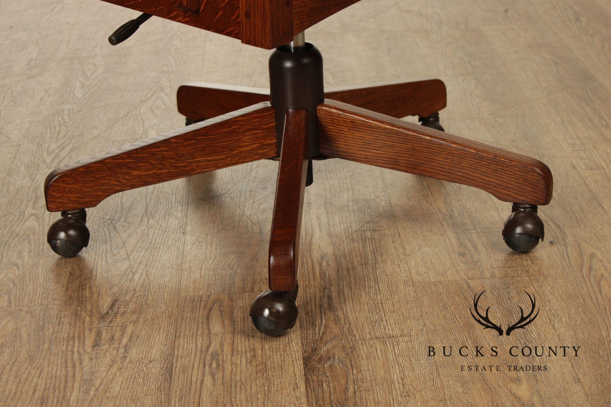 Stickley Mission Collection Oak Swivel Desk Chair With Black Leather Seat