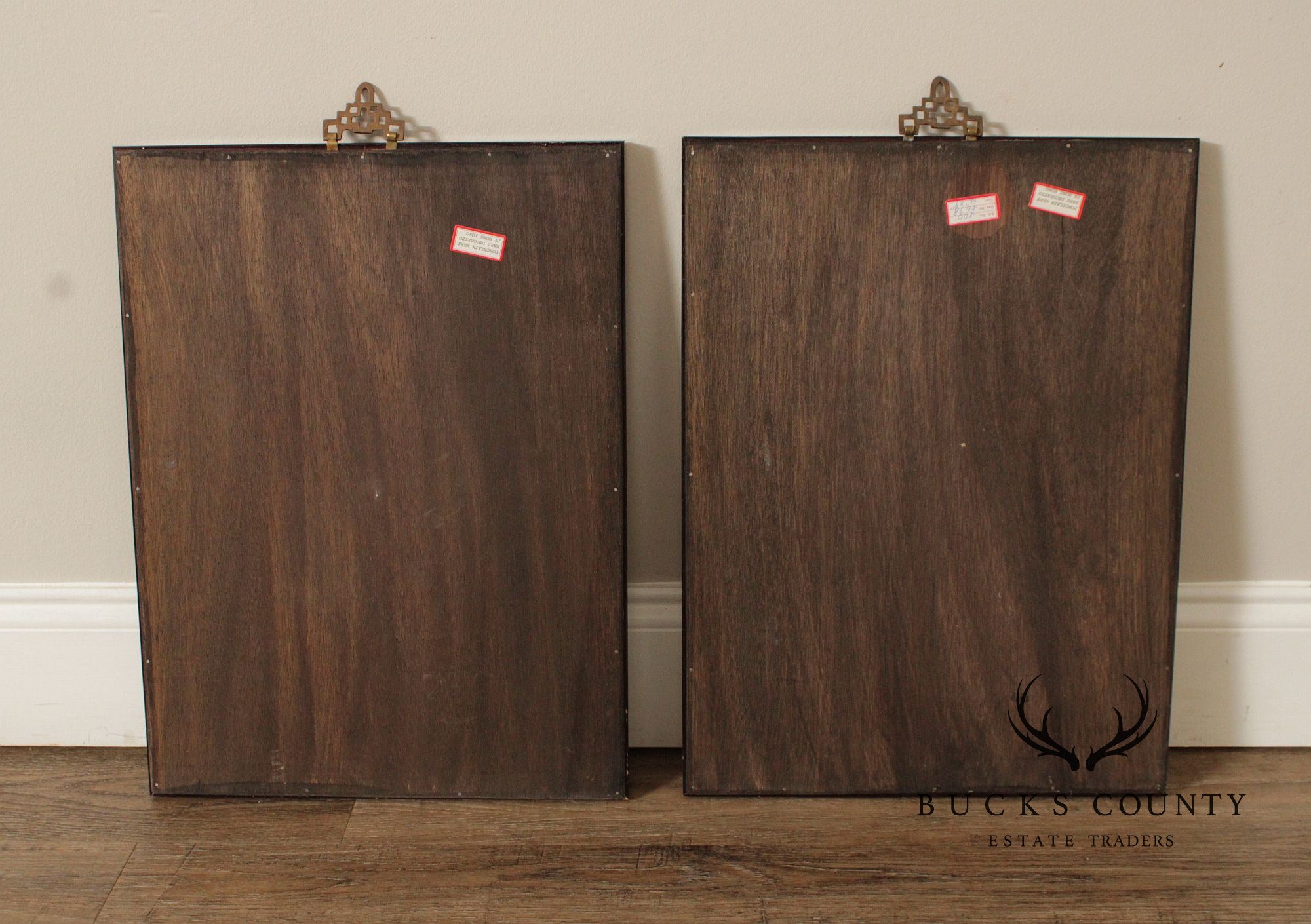 Vintage Chinese Pair of Hand Painted Porcelain Plaques