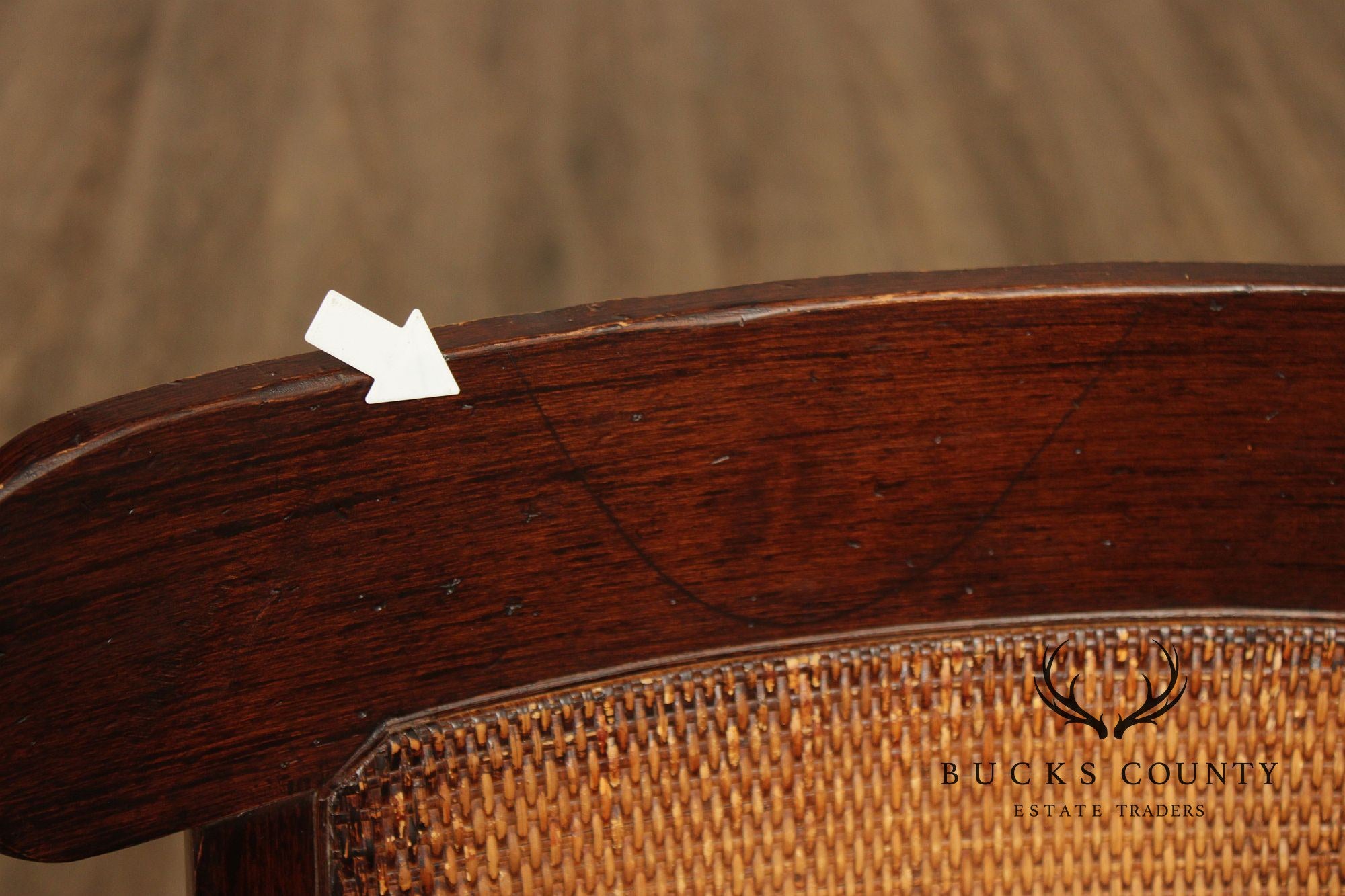 Vintage Anglo-Indian Style Pair of Caned Back Leather Seat Armchairs