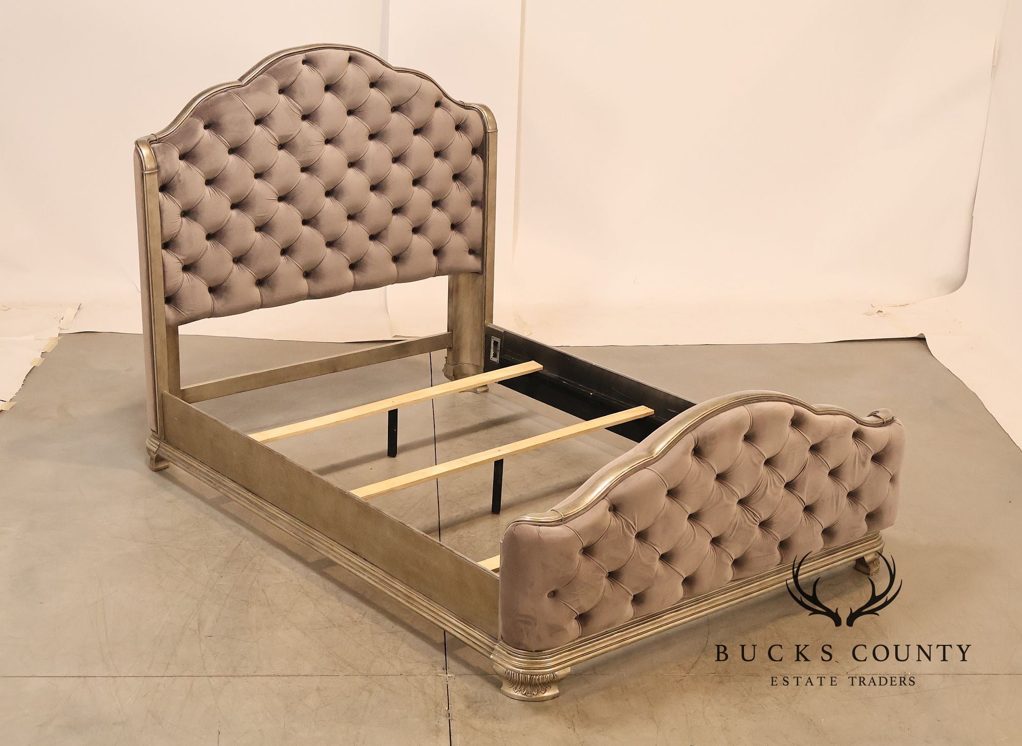 Elegant Queen Bed Featuring a Deep Tufted Upholstered Head and Footboard