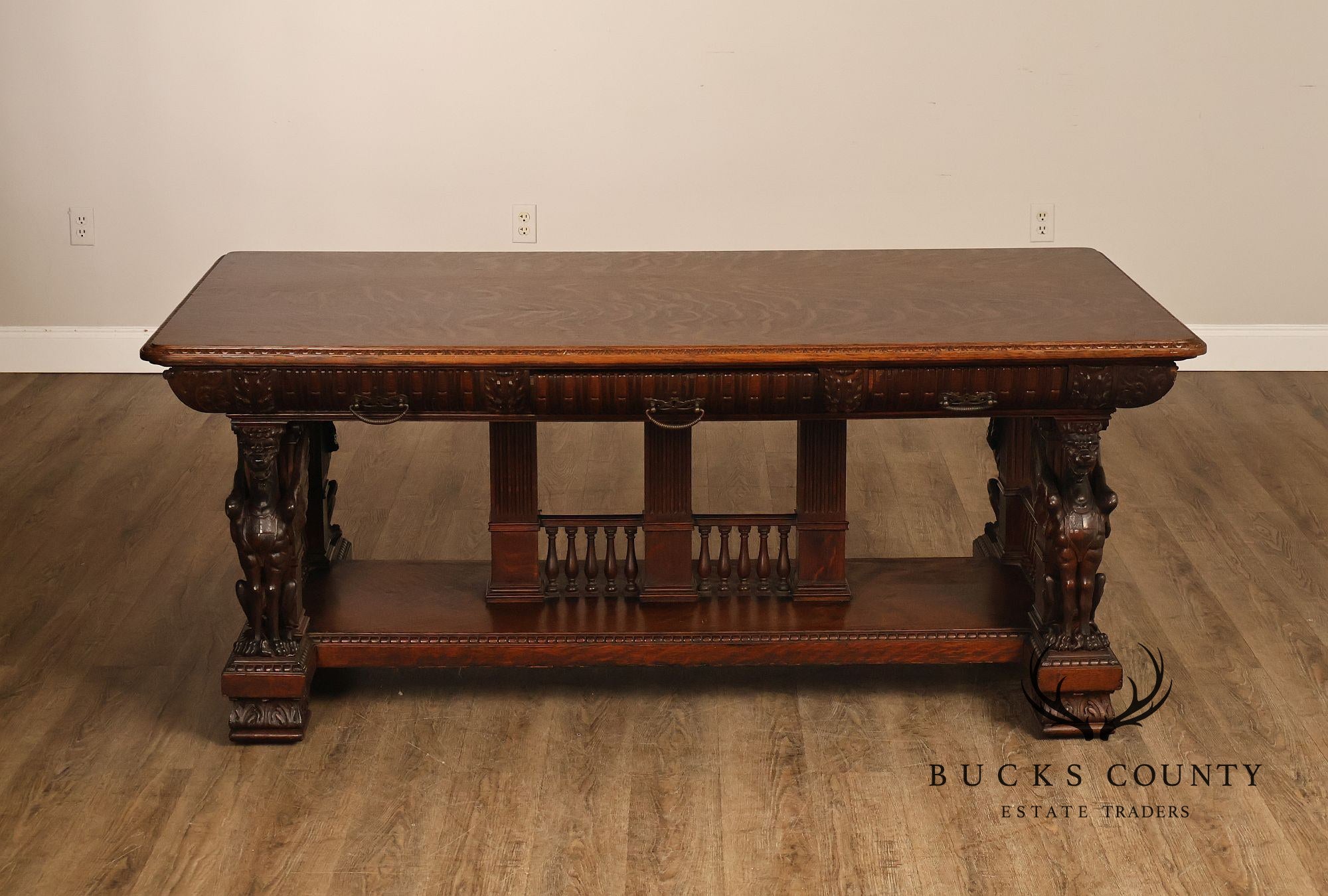 Victorian Carved Oak Library Table With Griffin Supports