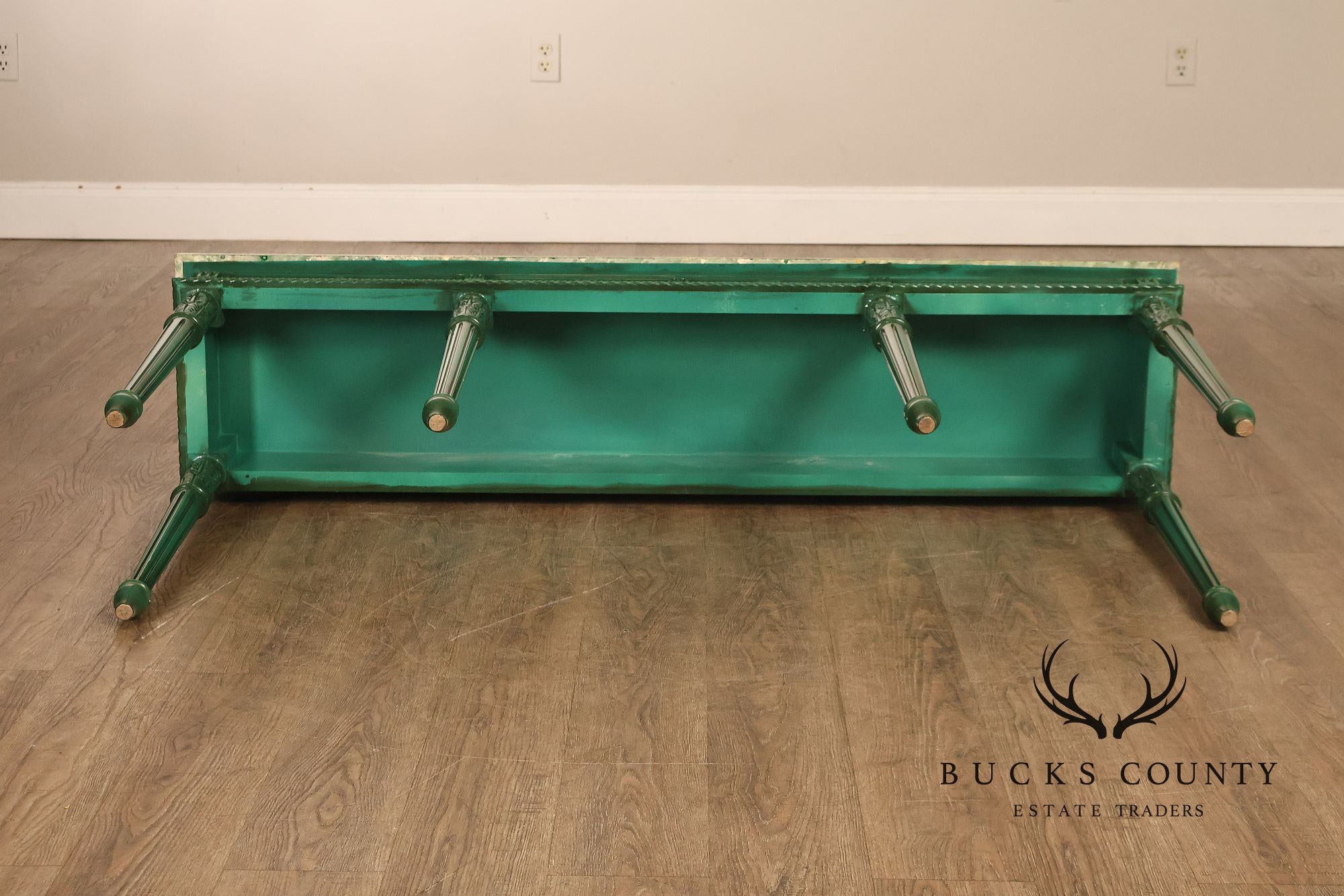 Neoclassical Style Narrow Custom Quality Console Table With Faux Marble Top
