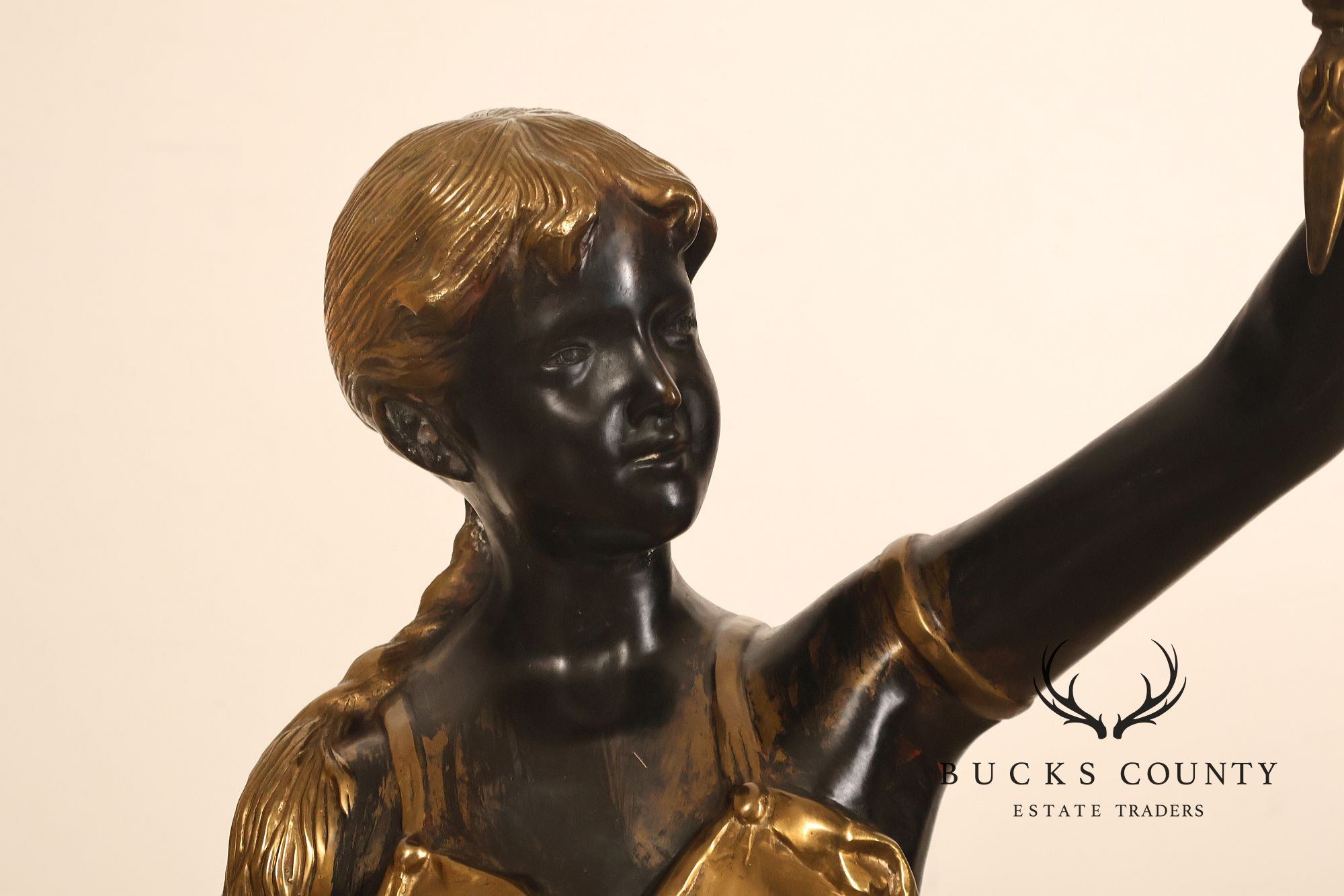 Neoclassical Style Pair Of Bronze Figural Torchere Floor Lamps