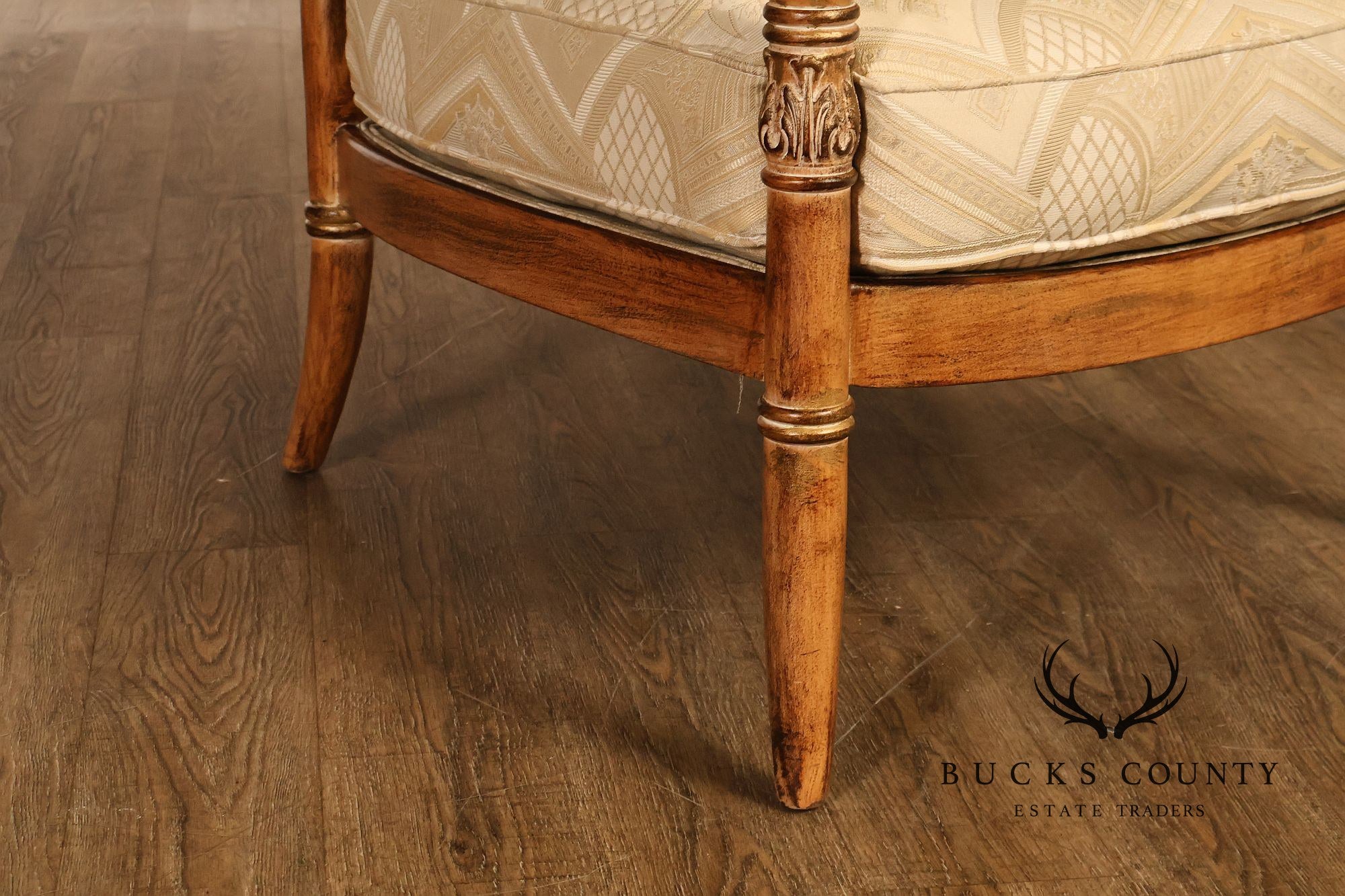 French Empire Style Pair of Carved Mahogany Armchairs