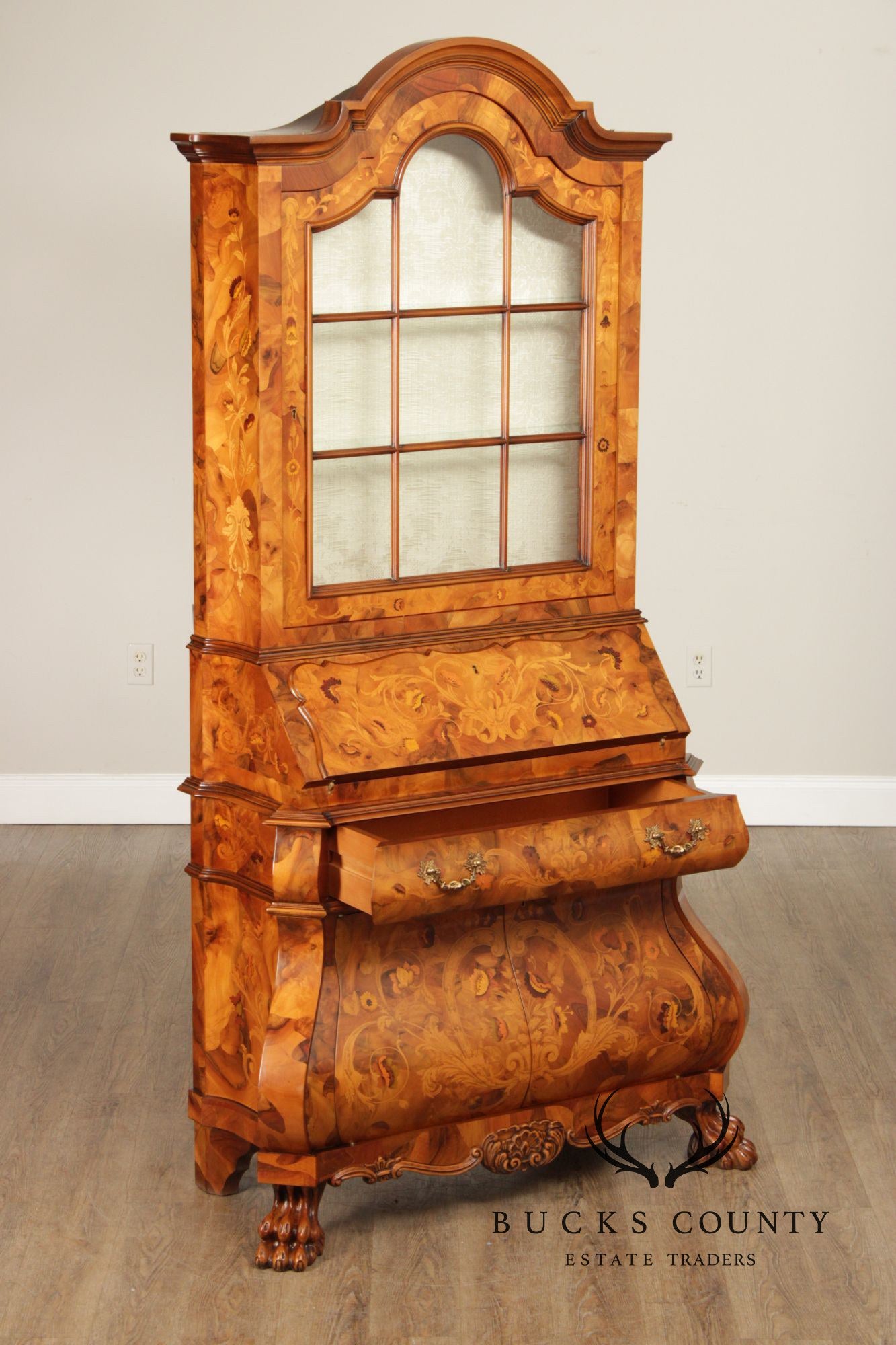 Italian Marquetry Inlaid Secretary Bookcase