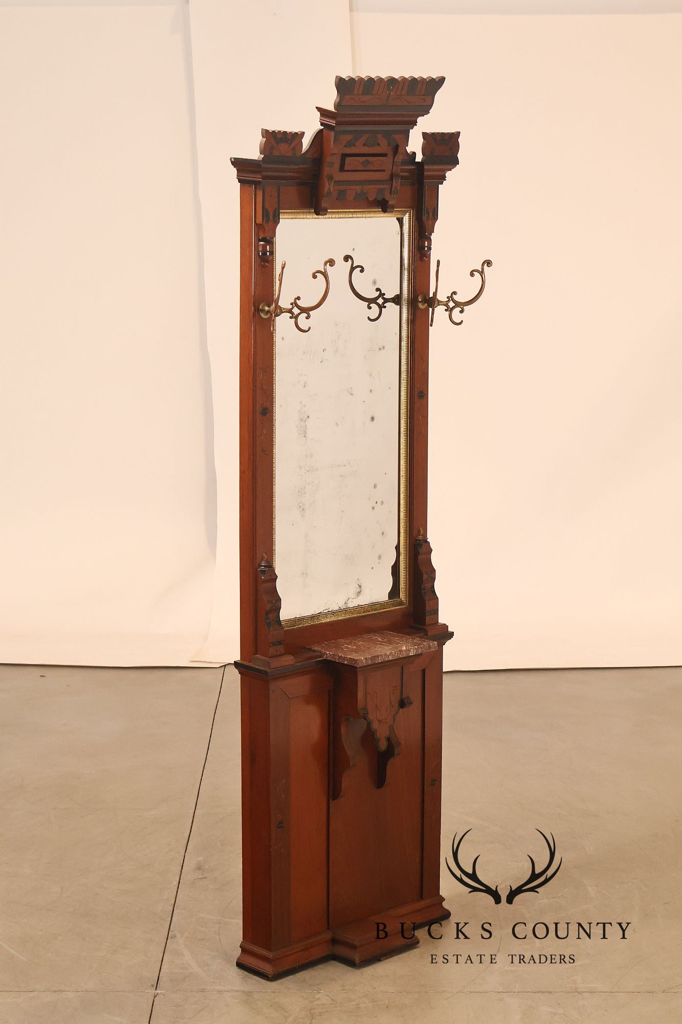 Victorian Eastlake Carved Wood Hall Tree