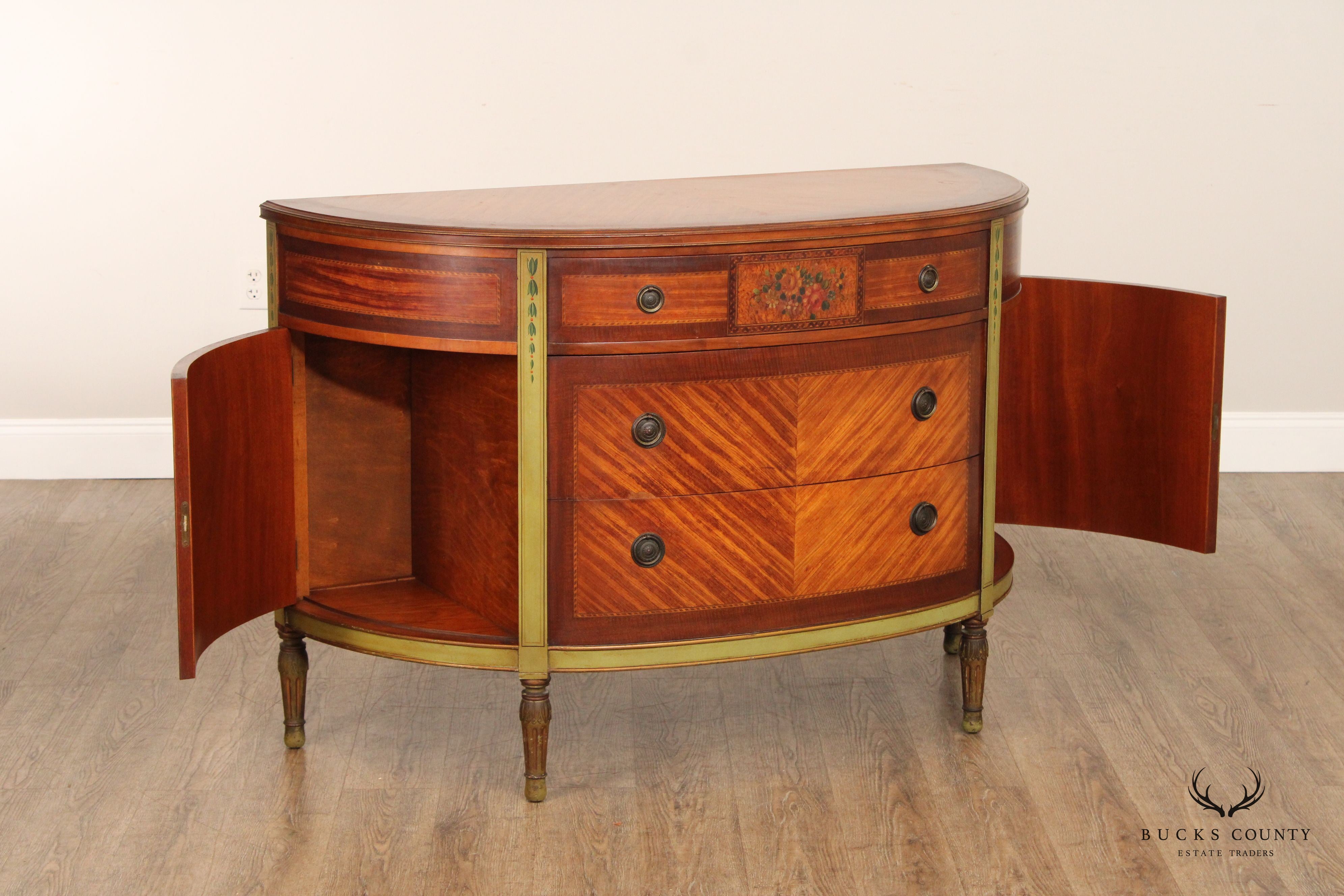 1930's French Louis XVI Style Satinwood Demilune Commode