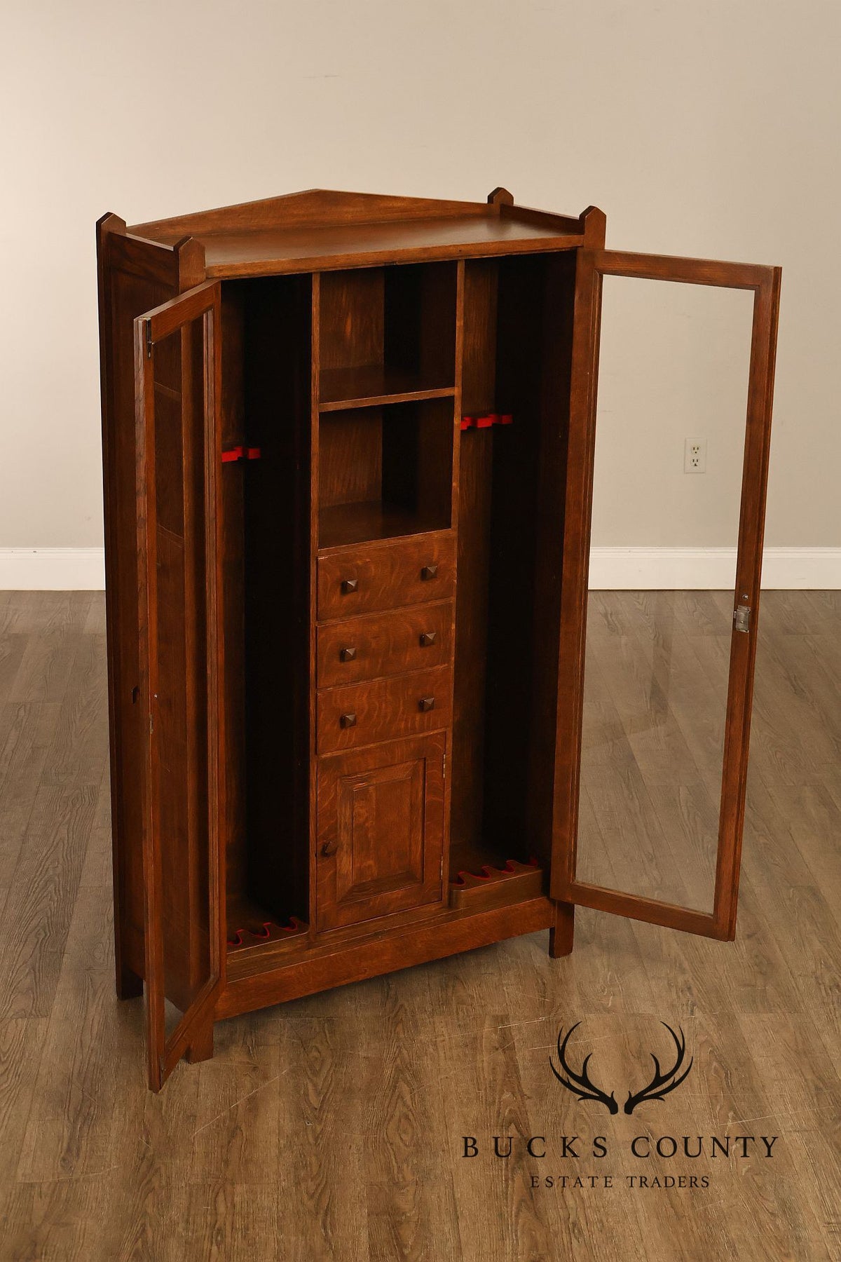 Antique Grand Rapids Mission Oak Gun Cabinet