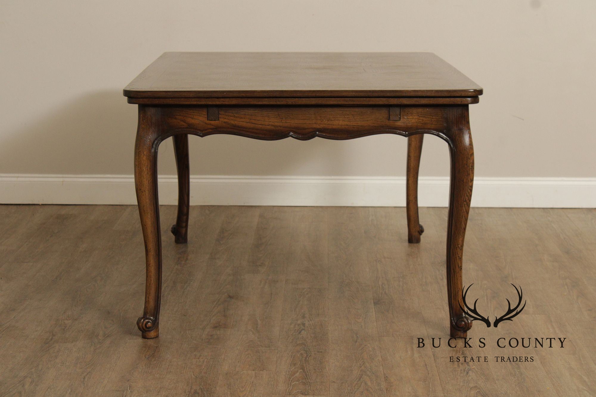 French Country Style Oak Parquetry Top Draw Leaf Dining Table