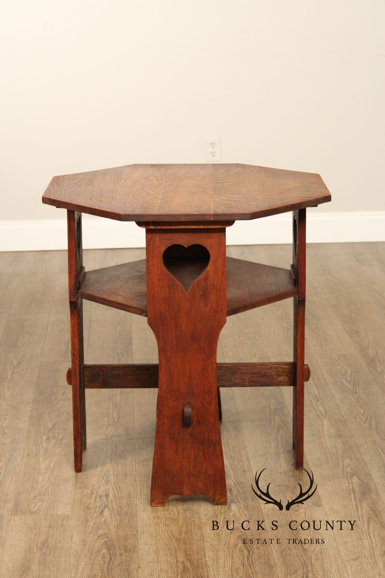 Antique Arts And Crafts Period Oak Cutout Side Table