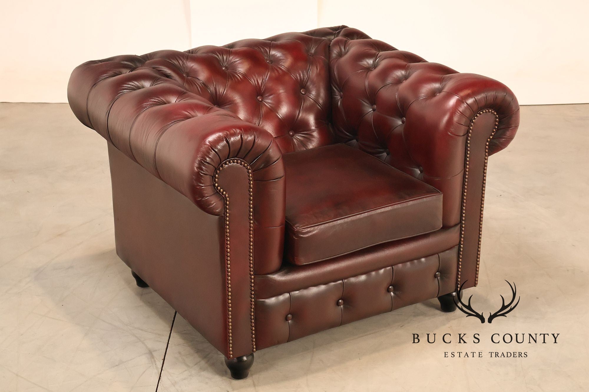 Chesterfield Style Pair of Oxford Red Leather Club Chairs