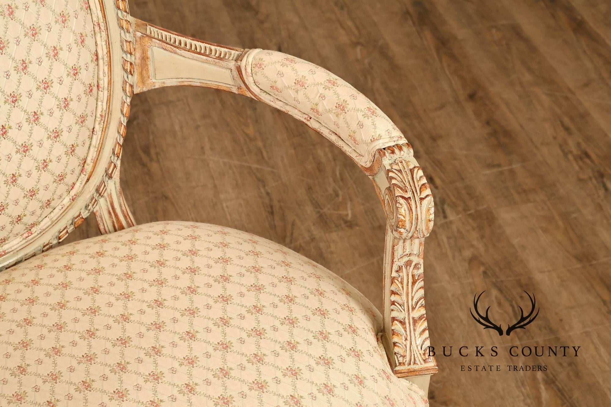 French Louis XVI Style Pair of Cream Painted Armchairs