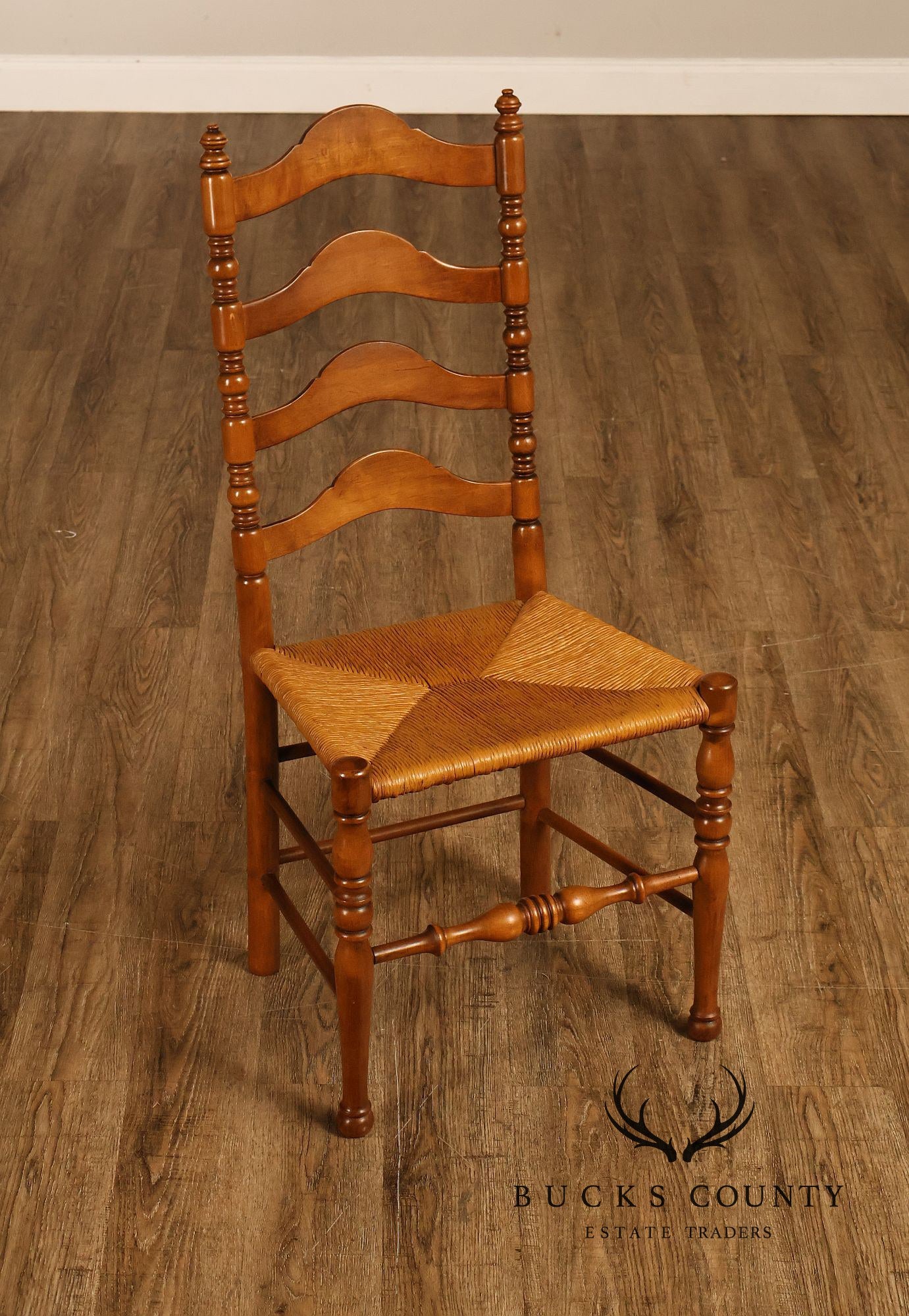 Vintage Set Of 12 Maple Rush Seat Ladderback Dining Chairs