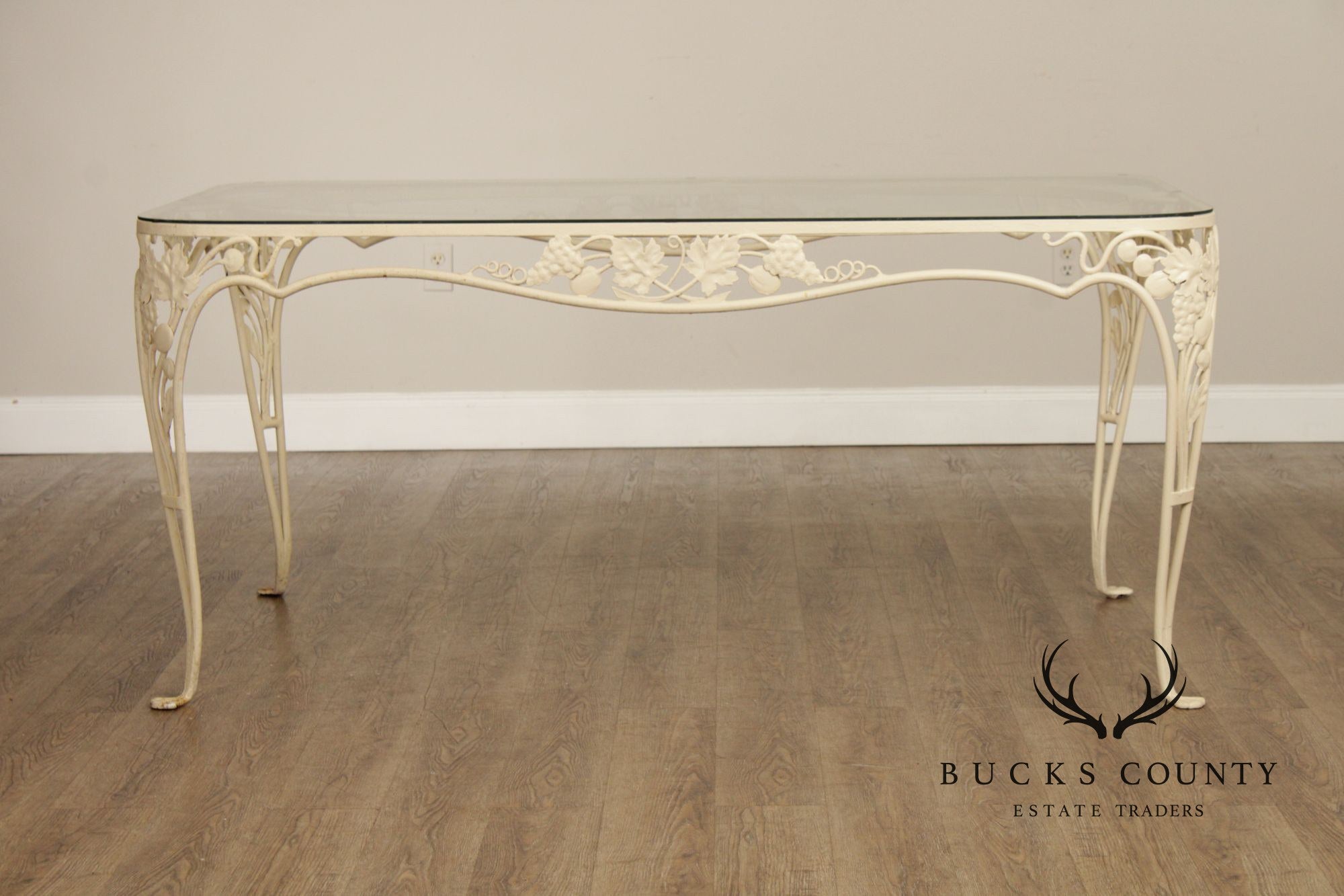 Salterini Glass Top Wrought Iron Outdoor Patio Dining Table