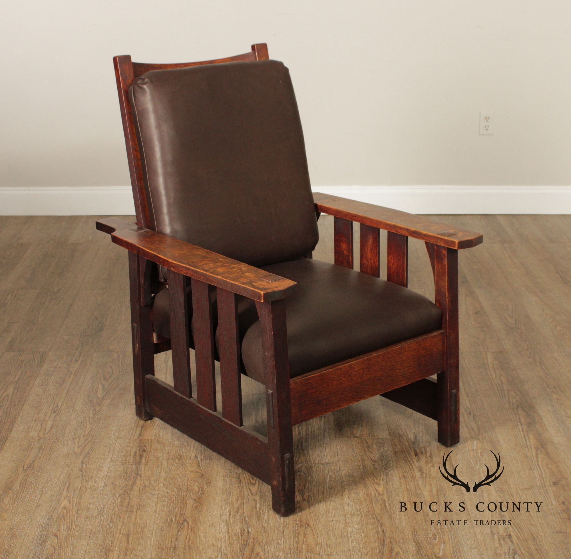 Gustav Stickley Mission Oak and Leather Morris Chair