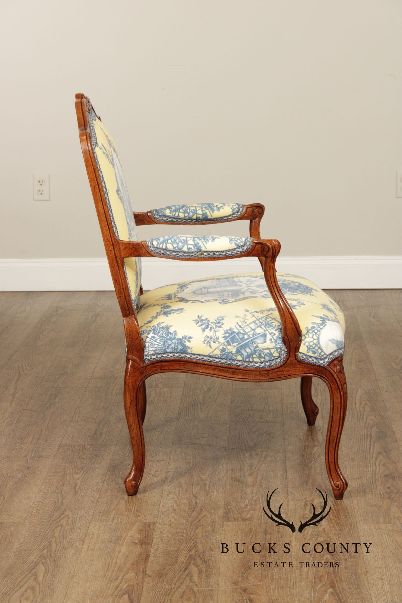 French Louis XV Style Walnut Fauteuil Armchair