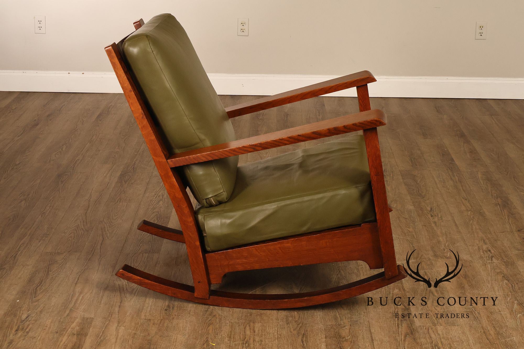 Early Rare Antique Stickley Brothers Arts And Crafts Inlaid Peacock Rocking Chair
