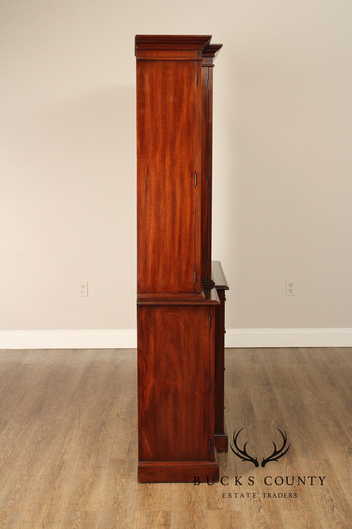 Henkel Harris Georgian Style Inlaid Mahogany Breakfront Bookcase