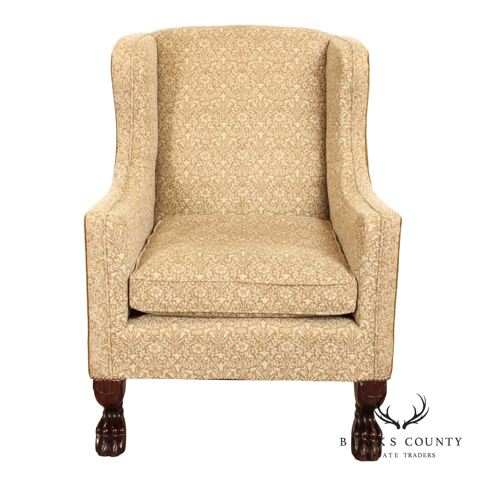 Antique Irish Georgian Paw Foot Library Armchair