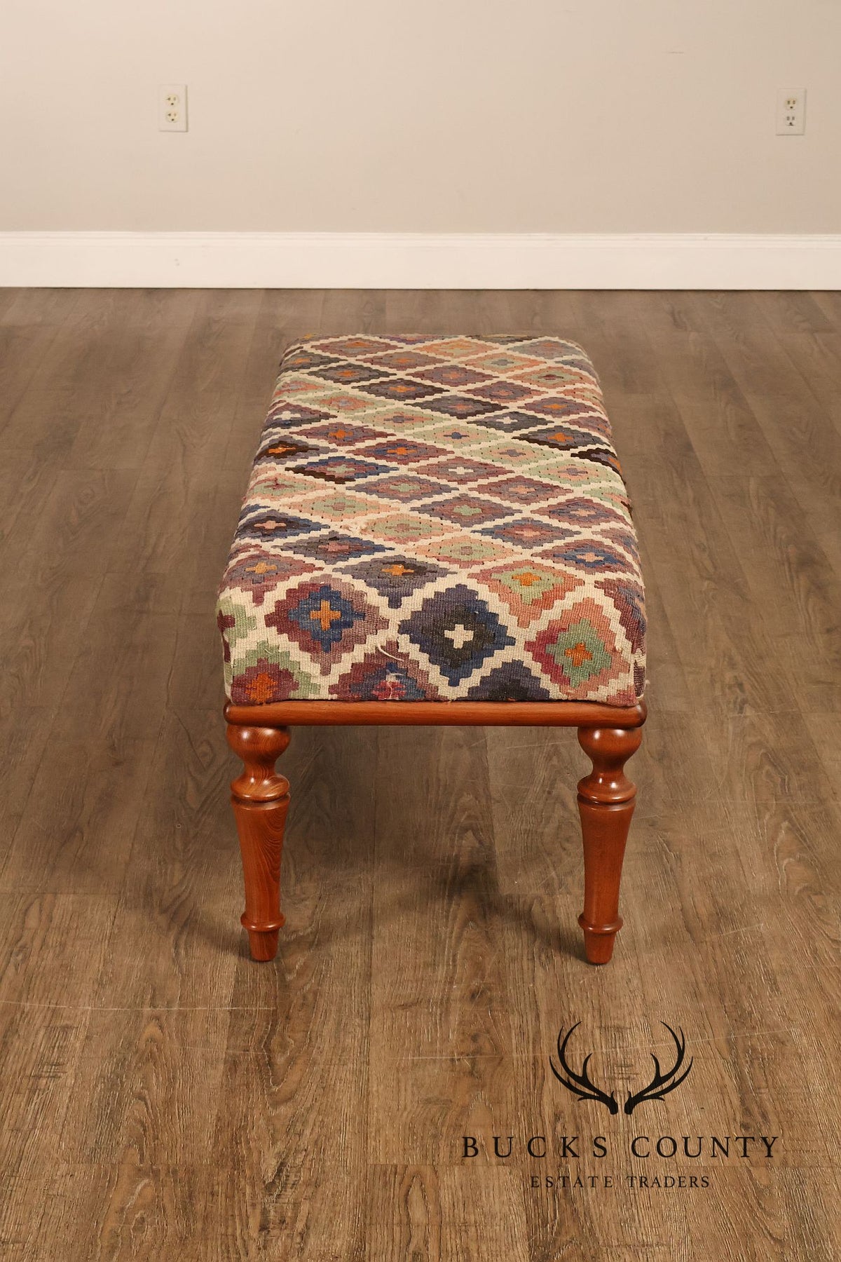 Vintage Kilim Upholstered Cherry Bench