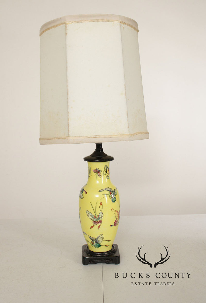 Chinese Pair of Famille Jaune Porcelain Table Lamps