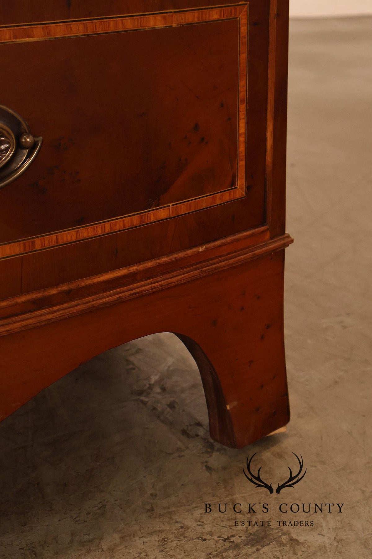 Georgian Style Inlaid Yew Wood Bow Front Bookcase Bureau China Cabinet