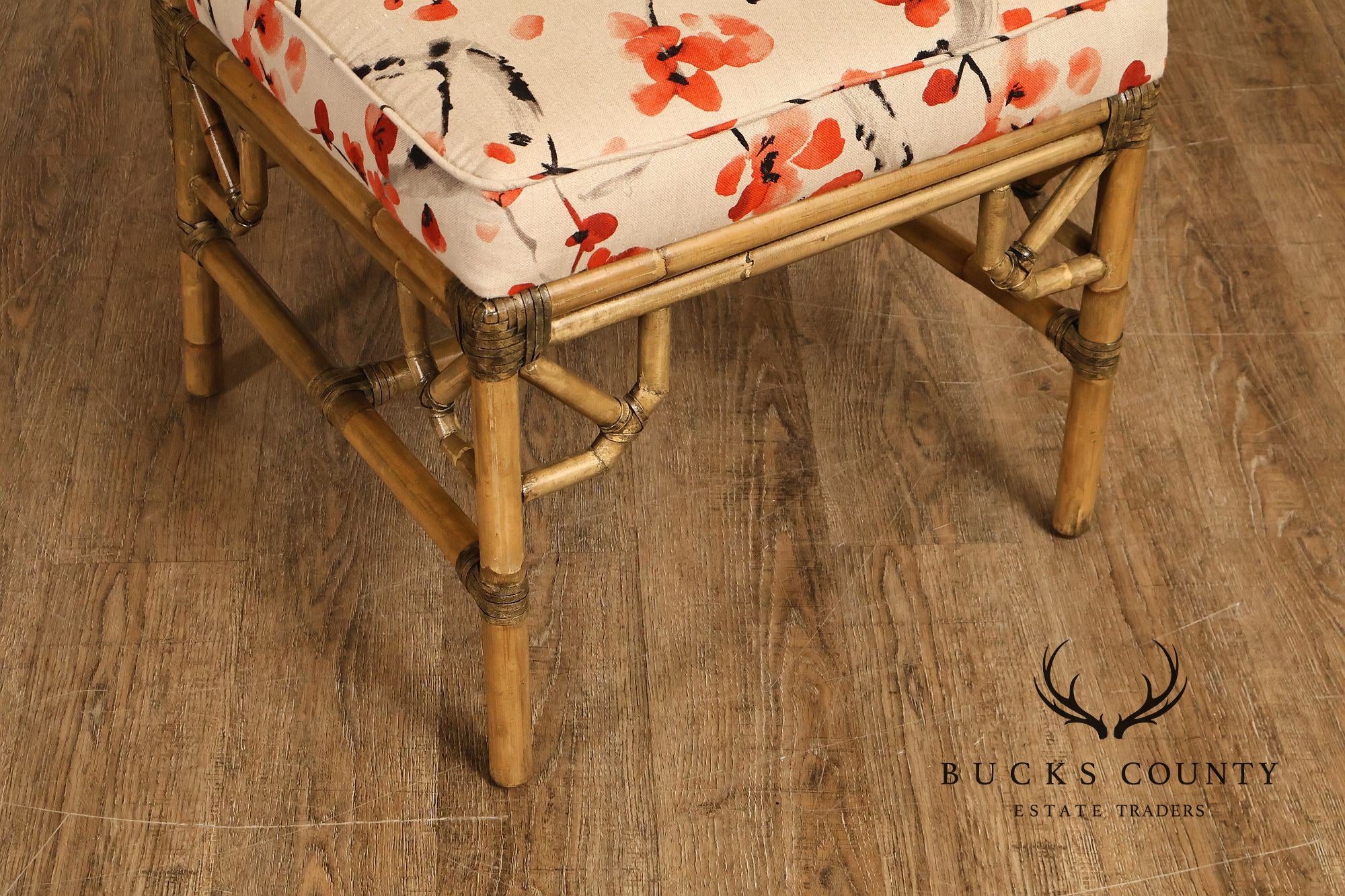 Chinese Chippendale Style Set Of Four Rattan Bamboo Dining Chairs