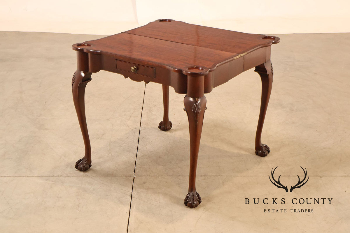Chippendale Style Mahogany Pair Of Flip-Top Ball And Claw Game Tables
