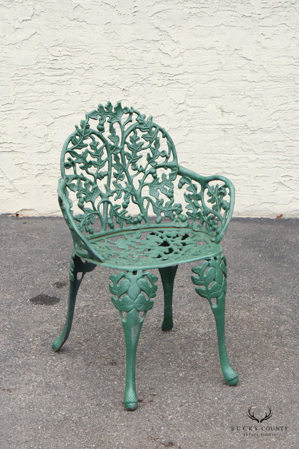 English Traditional Cast Iron Oak and Acorn Outdoor Garden Chair
