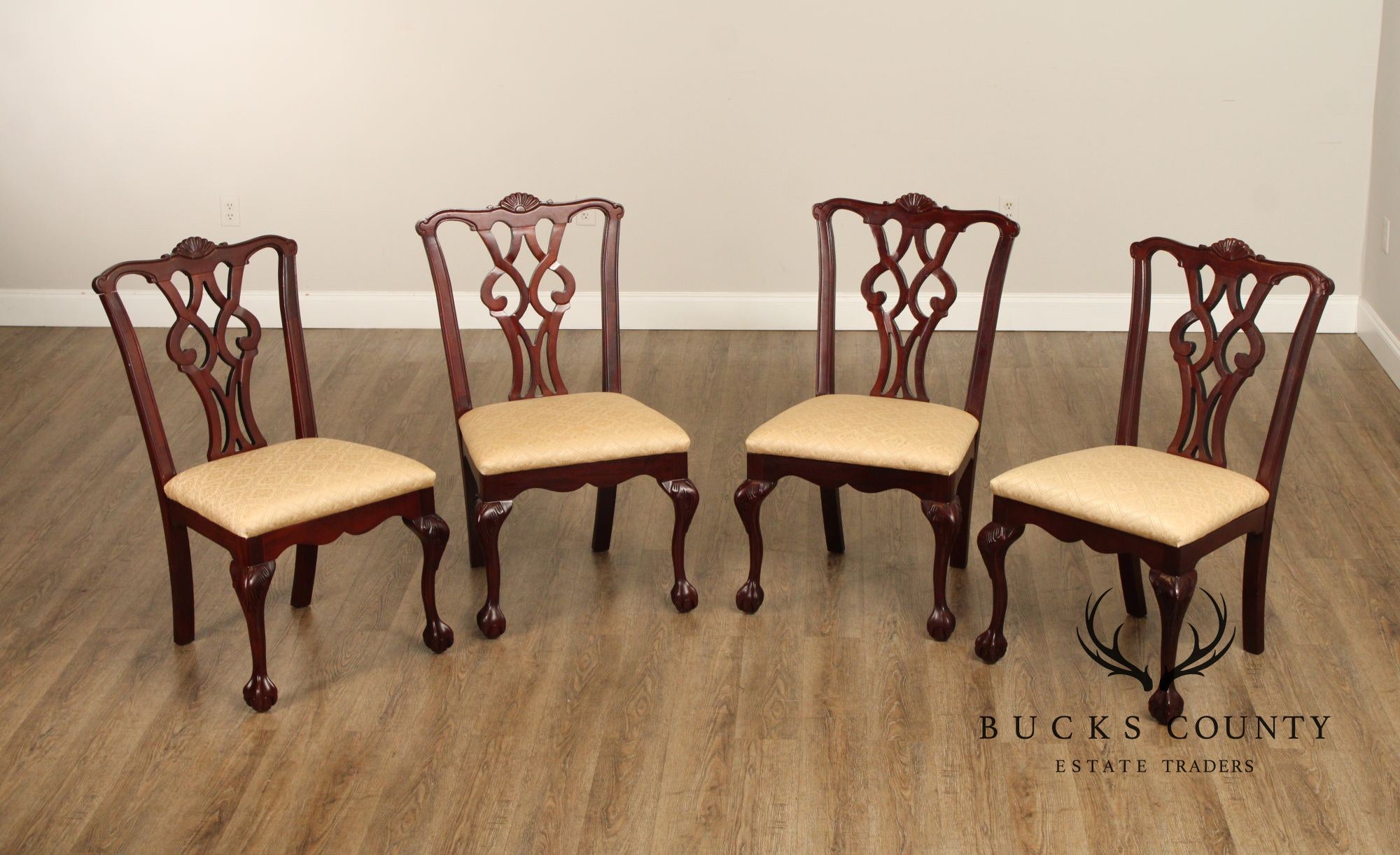 Statesville Chair Co. Chippendale Style Set of Four  Solid Mahogany Dining Chairs