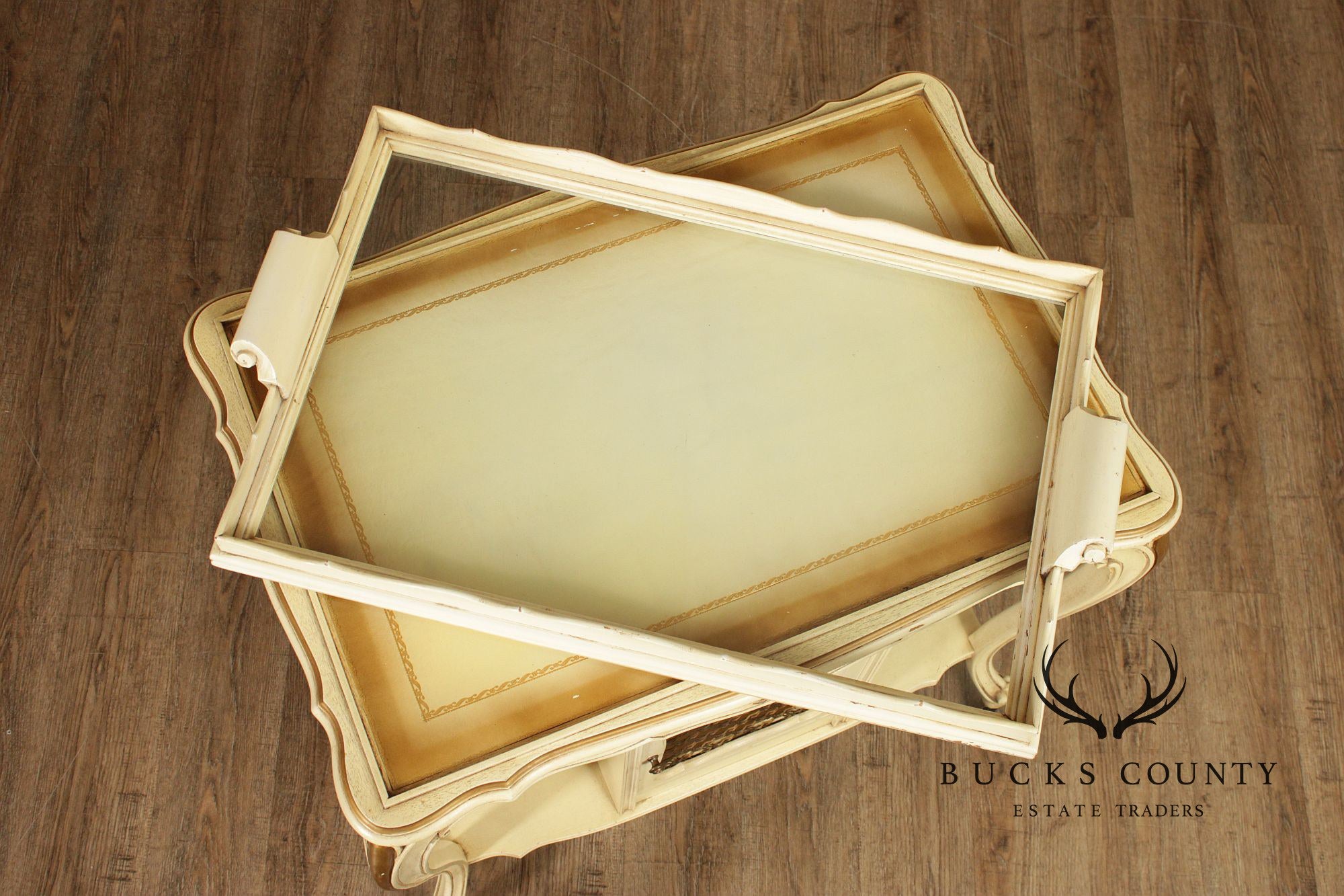 French Provincial Style Vintage Painted Tray Top Bar Cart