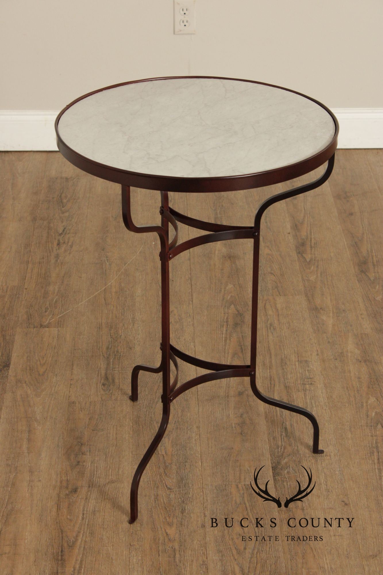Vintage Wrought Iron and Round Marble Top Side Table