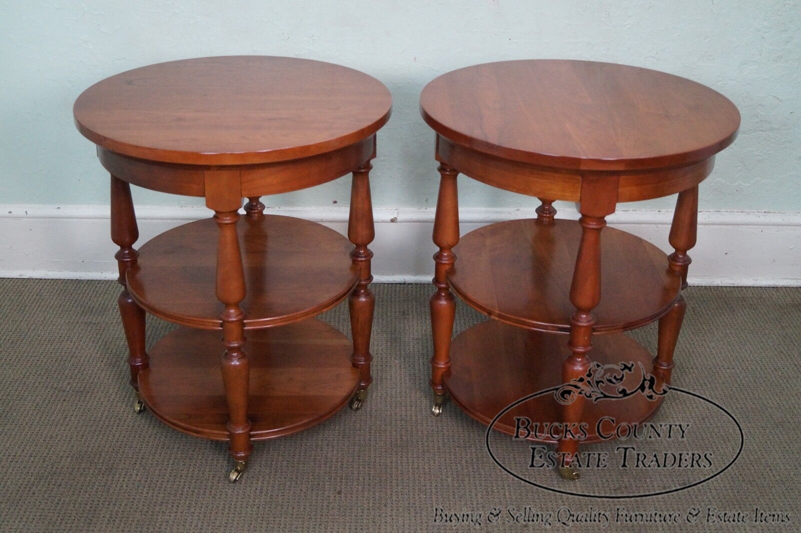 Harden Pair of Solid Cherry 3 Tier Side Tables (B)